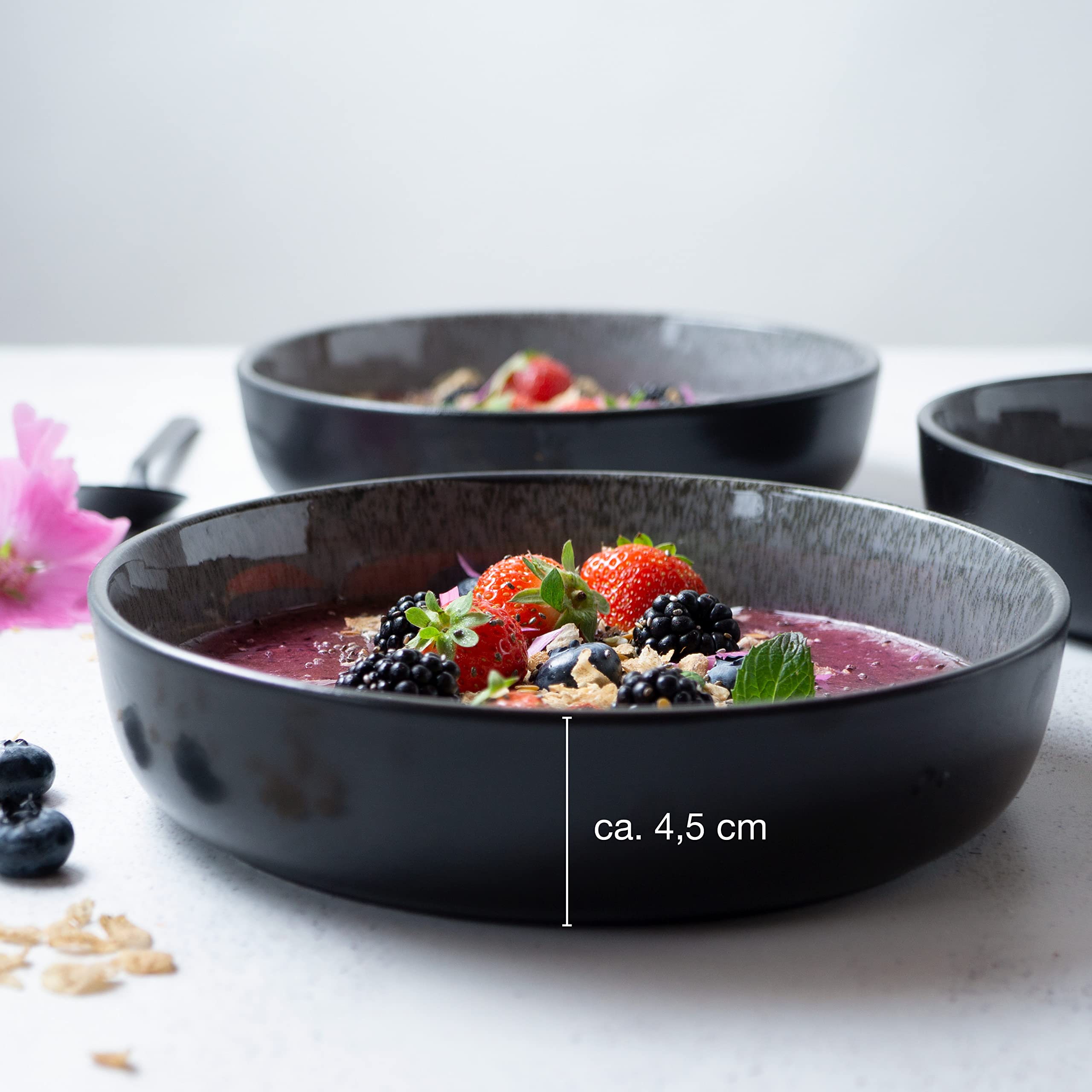 Moritz & Moritz 6x Smoothie Bowl Schüssel aus Porzellan Anthrazit – Buddha Bowl Schüssel für 6 Personen – Als Suppenschüssel, Salatschalen und Müslischalen Set