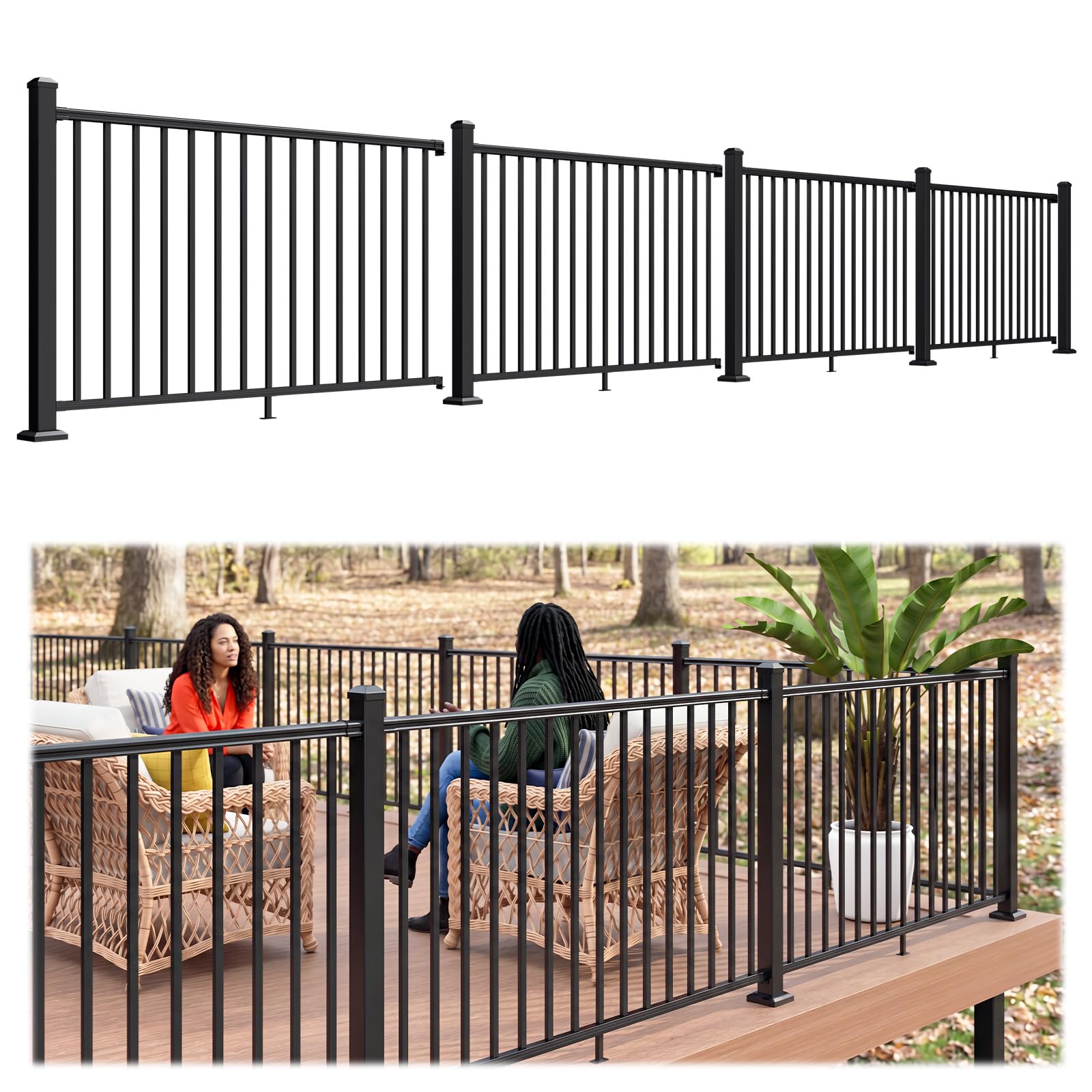 Photo 1 of Egadis 4 Pack 42 in. H x 6 ft. W Porch and Deck Railing Kit with 5 Post, Black Textured Powder-Coat Finish Modular Aluminum Railing System for Outdoor Decks, Porches & Balconies(4 Panel, 5 Post)