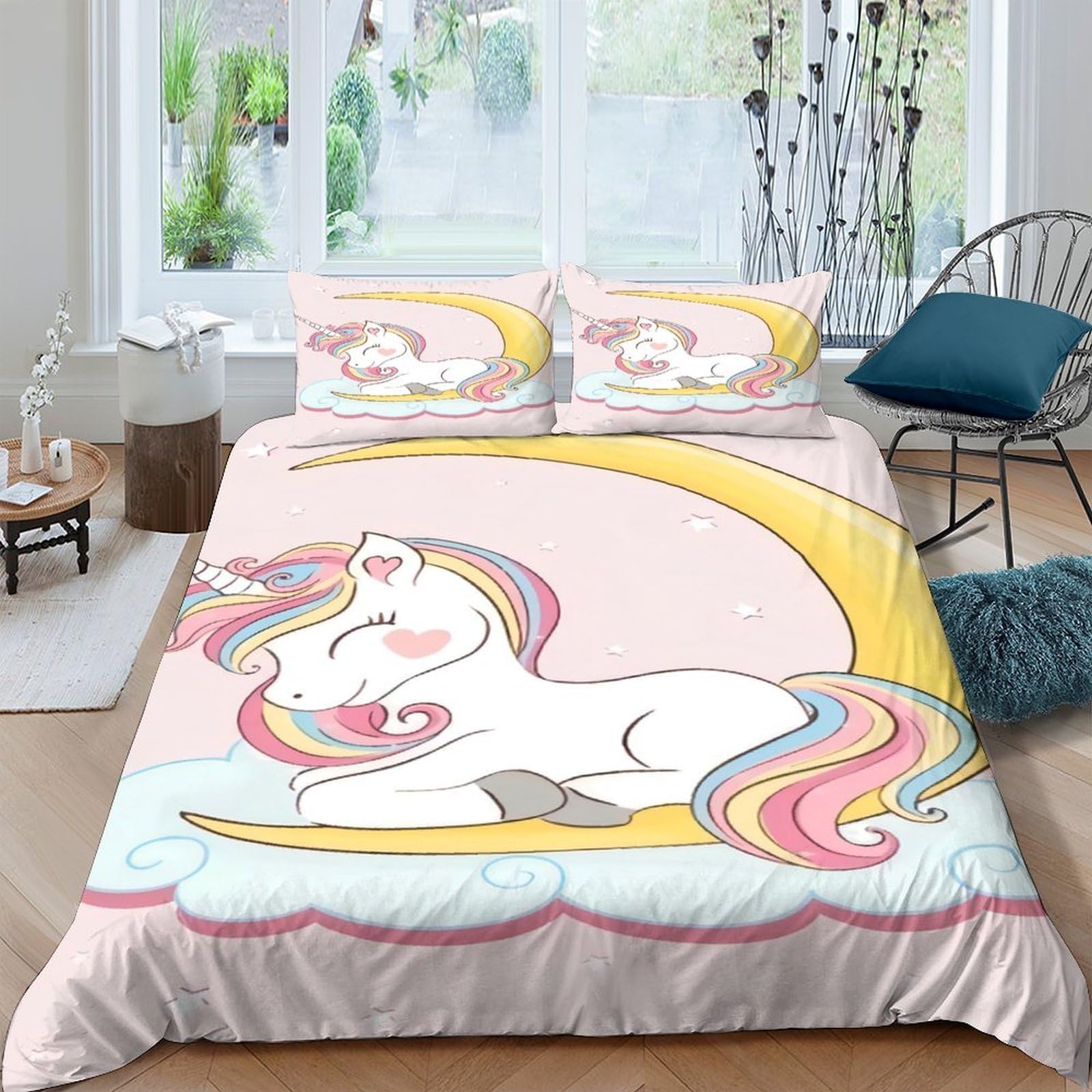 Ctjqhvkz Style-4 3D Printed Sleeping Unicorn Fitted Sheet Microfiber Soft Pastel Rainbow Bed Cover For Bedroom Dorm Decor Single（135X200cm）