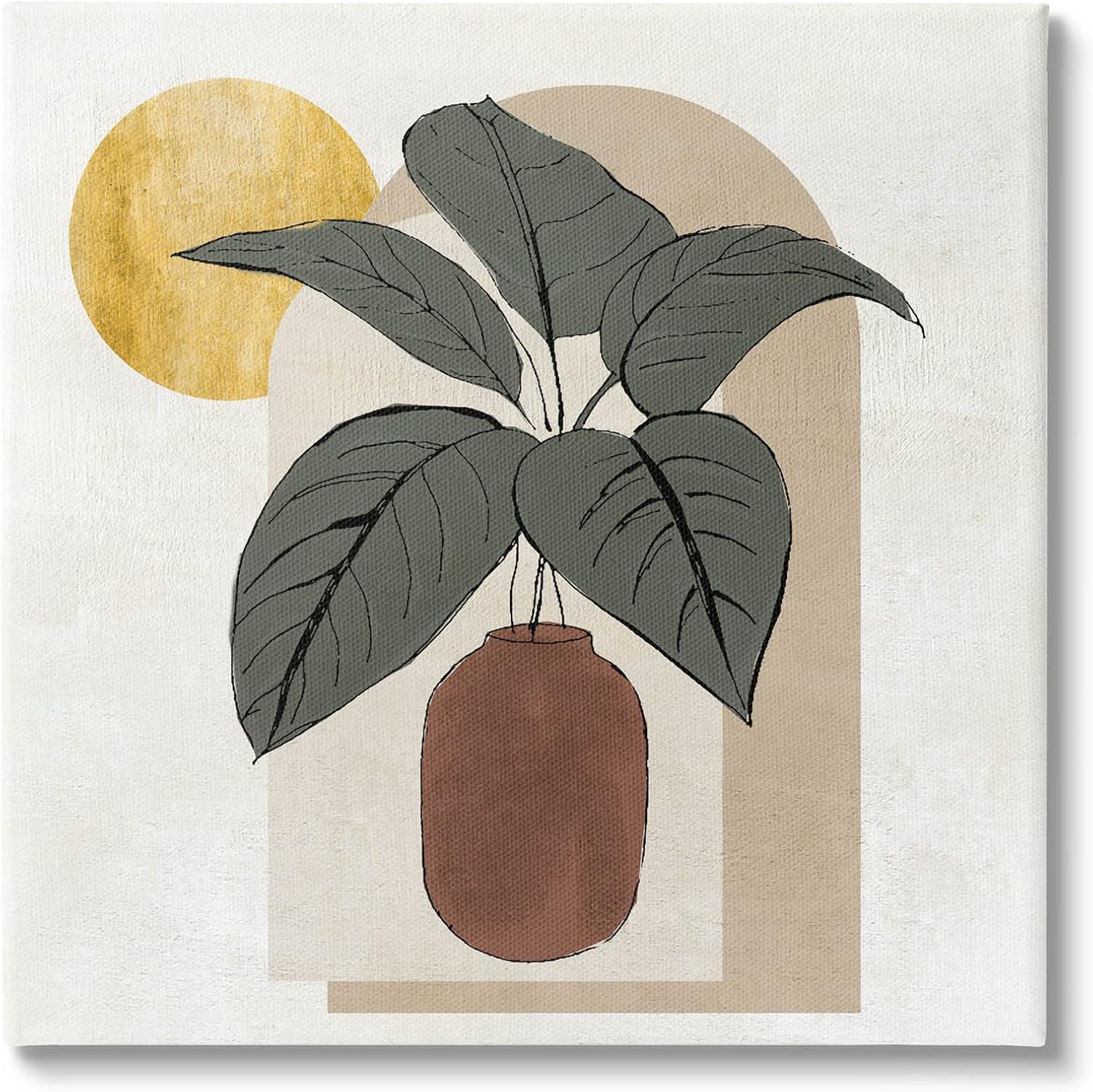 Stupell Industries Planter Leaves Geometric Sun Shapes Canvas Wall Art, Design by Janet Tava