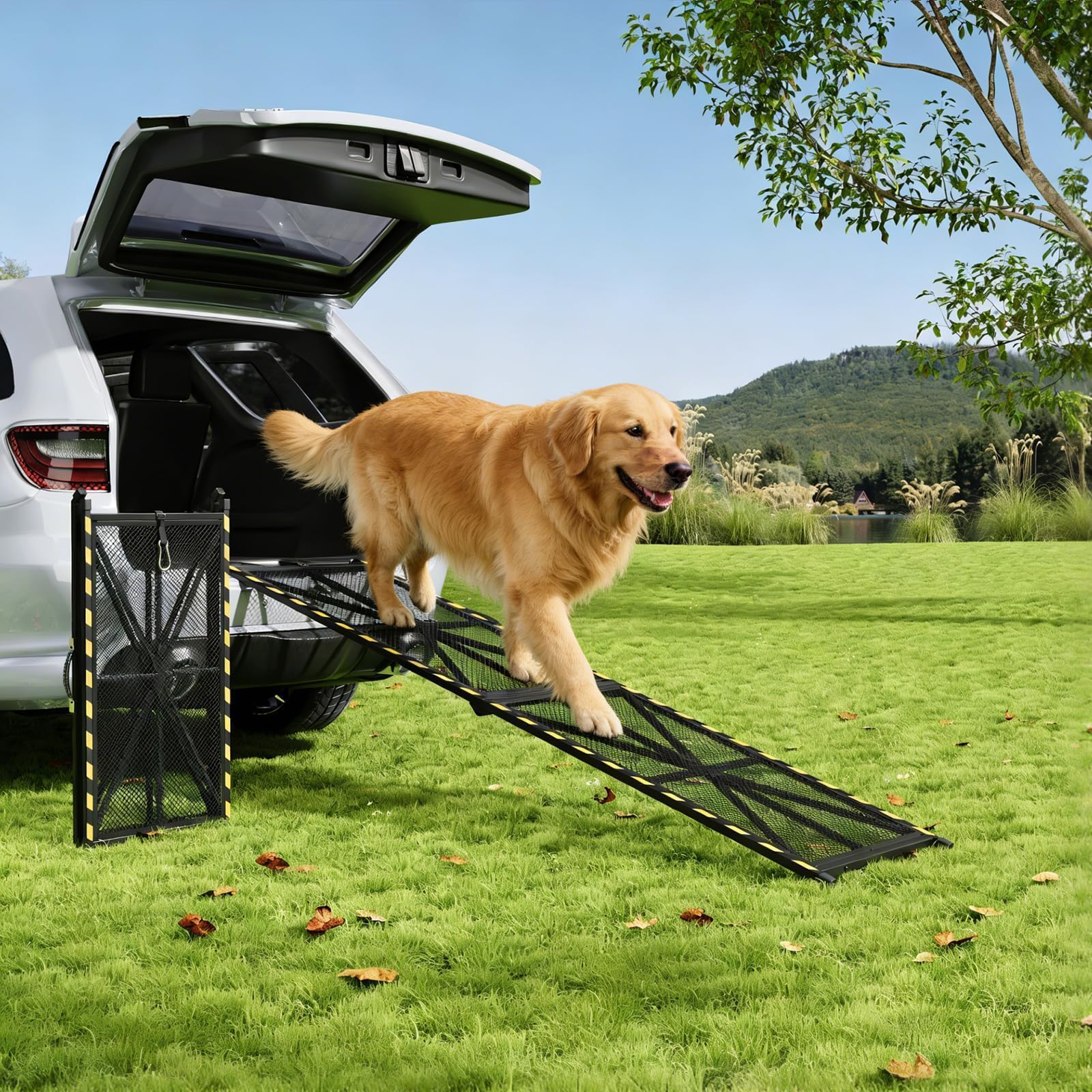 Garvee Rampa Perros Coche 180cm, Plegable Tubo Acero, Antideslizante, Negro | Rampa perros coche plegable 180 x 50 cm, tubo acero resistente antideslizante, para SUV y maletero, negro