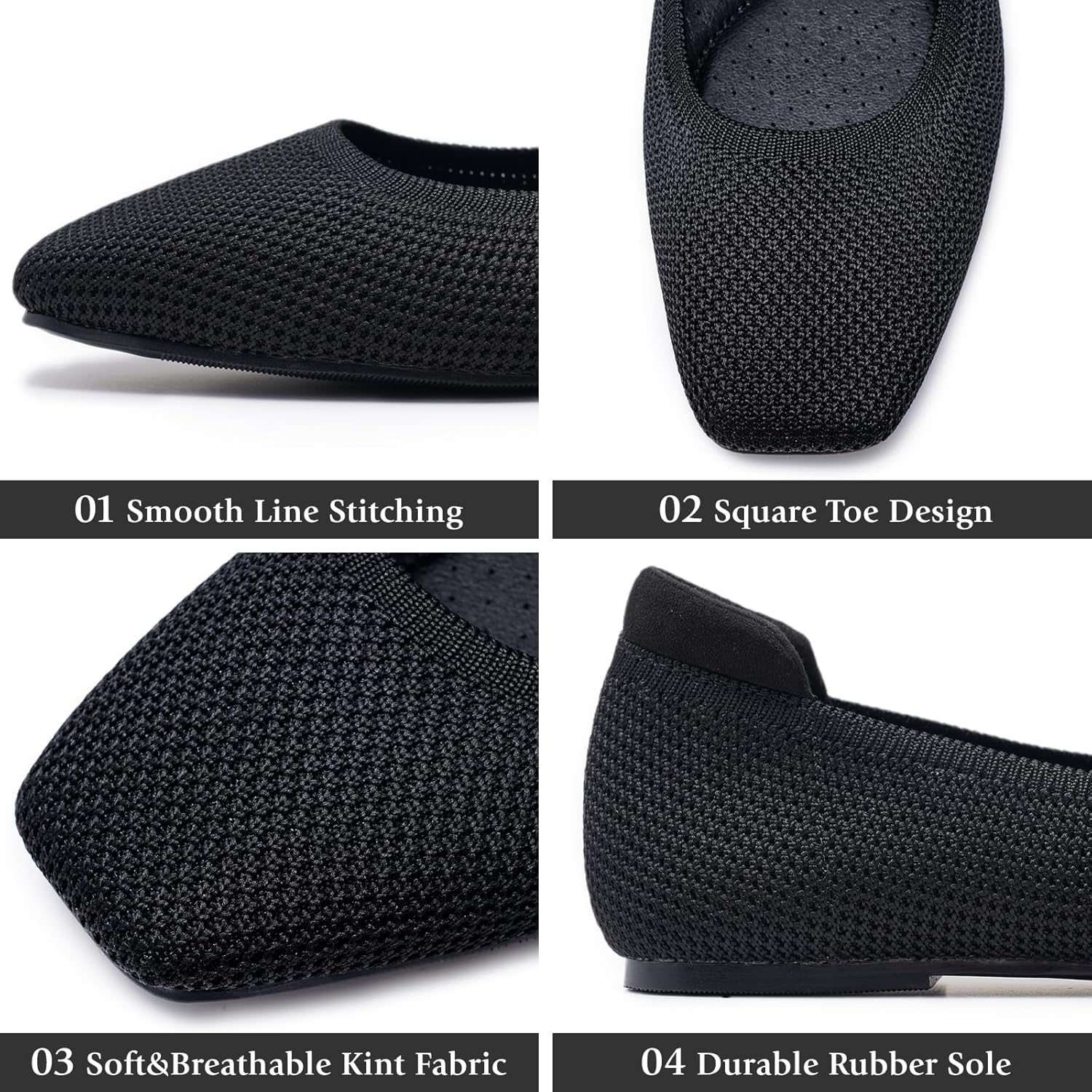 MaxMuxun Women's Ballet Flats Square Toe Mary Jane Shoes Women Arch Support Comfortable Walking Shoes Knit Ballerina Flats for Casual Office Dressy Business - Image 5