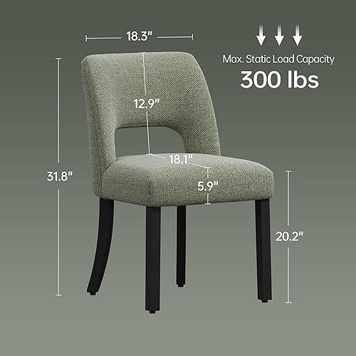 Vista 2 de keoni Juego de 4 sillas de comedor de madera, sillas de comedor tapizadas de tela moderna de mediados de siglo, sillas de cocina de granja con Verde