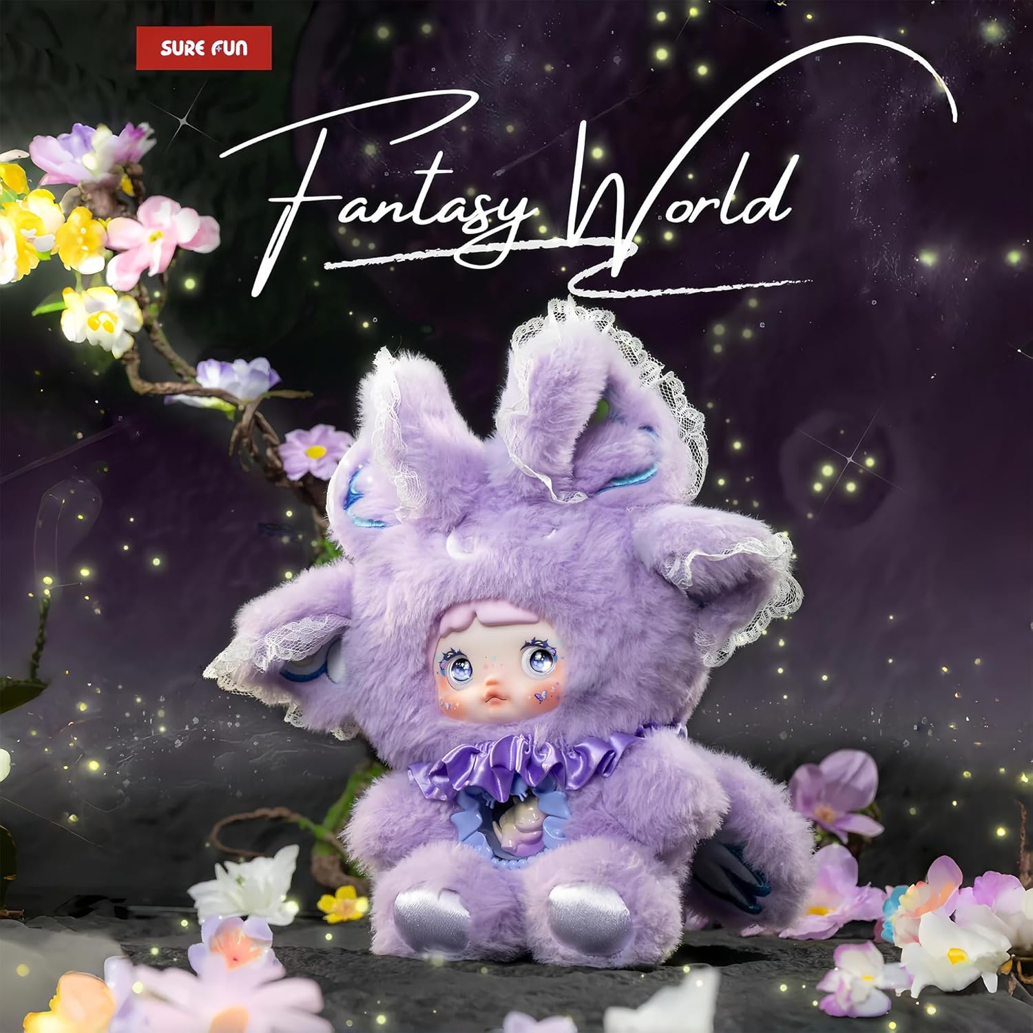 (Official License) Nommi-Fantasy World Series Plush Blind Box, Fluffy Stuffed Toy with Lace Ears for Kids Room Decor and Gift (1 of 7 Possible Styles)