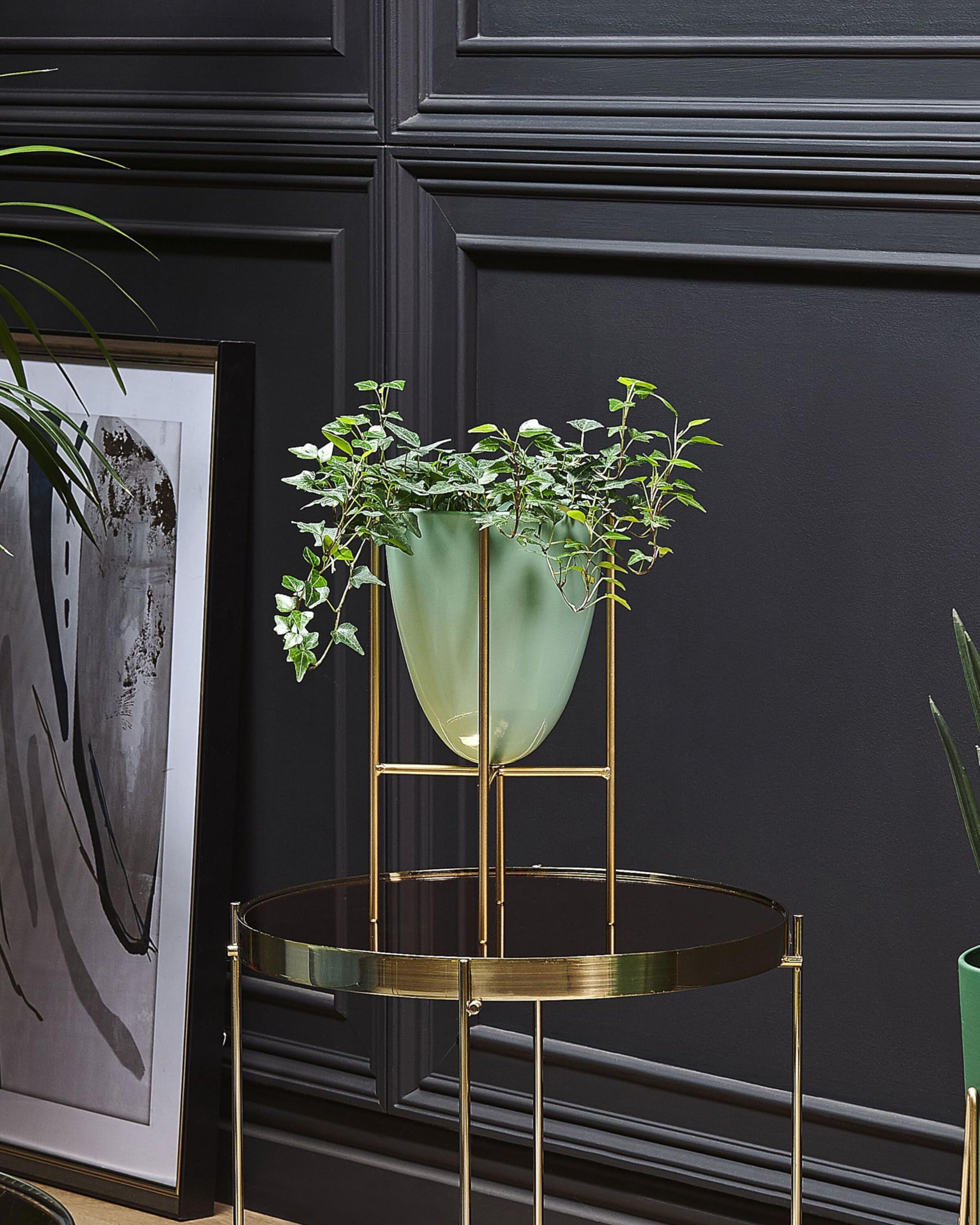 Beliani Cache-Pot de Fleurs sur Pieds Vert et Doré pour Plantes et Fleurs Décoration Salon Glamour