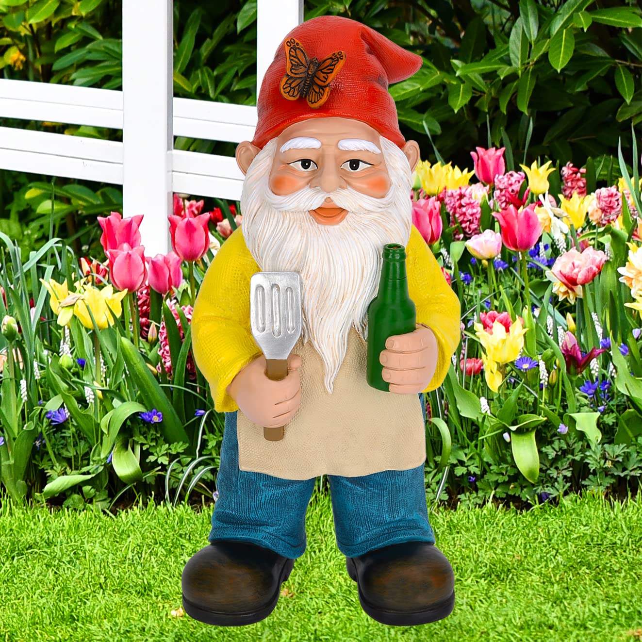 Mood Lab Gnomo da giardino, gnomo da chef per barbecue, altezza 24 cm, statuetta da giardino per esterni e decorazione della casa