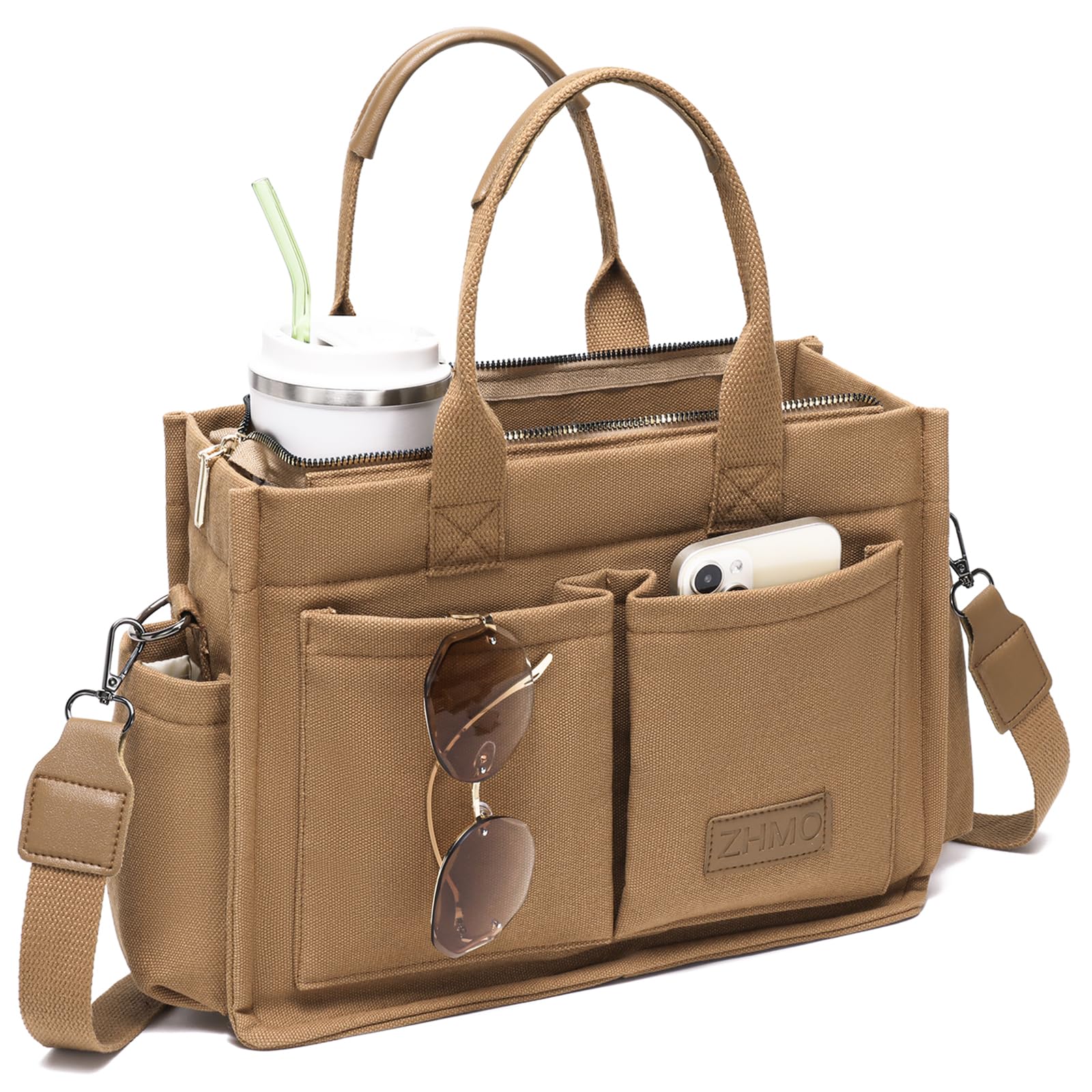 Photo 1 of ZHMO Canvas Tote Bag - Brown, Large Compartments