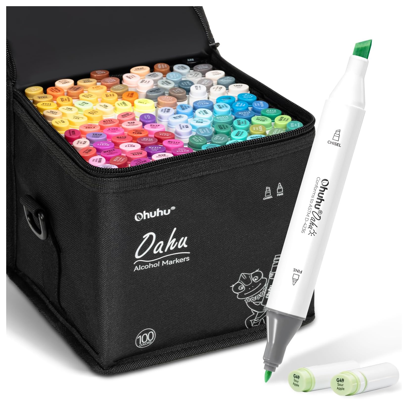Ohuhu Alcohol Markers 100 Colors: Chisel & Fine Dual Tips Alcohol Marker for Artists Adults Coloring Sketch Illustration - w/ 1 Colorless Blender - Oahu Series - Old Color Codes
