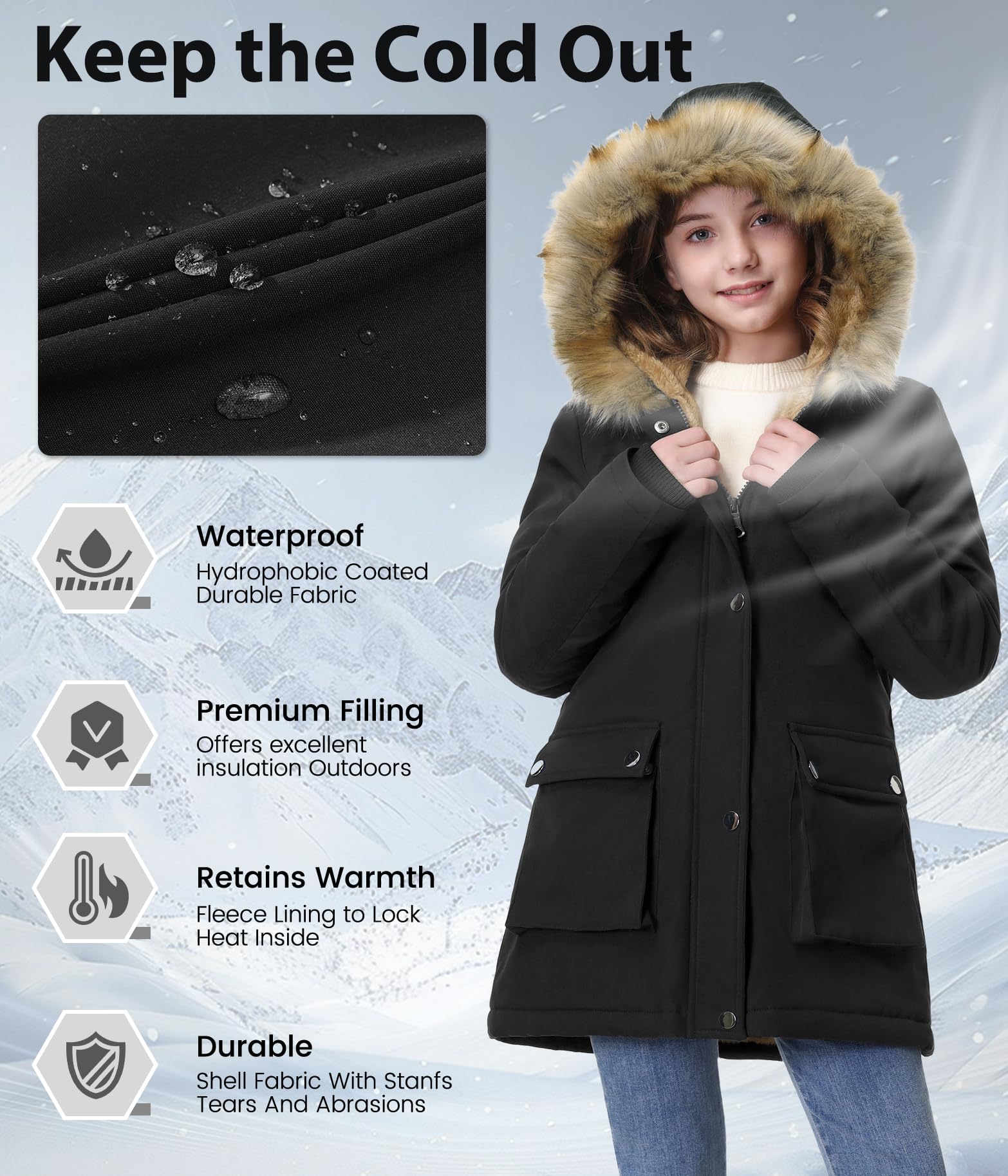 Vancavoo Manteaux Fille Hiver Parka Veste Enfant Longue Blouson Epaisse Manteau à Capuche Chaud Polaire Vêtements D'extérieur pour 6-12 Ans