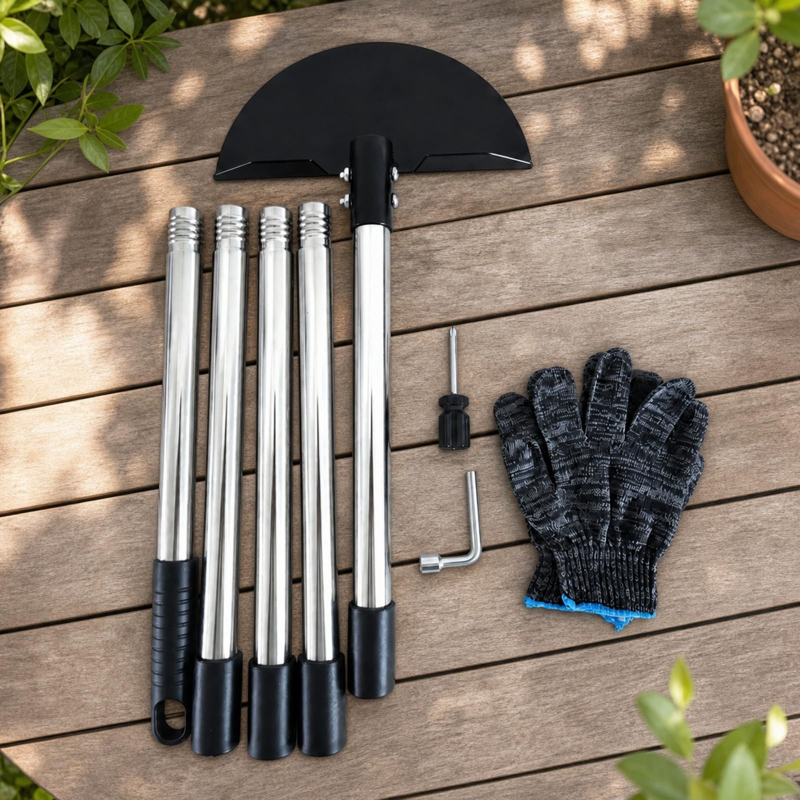 Escardillo shierbe con Mango smontable Antislizan Escardillo Hoja Curva Metal smalezadora Mano para Jardineros Aficionados , 5 Secciones