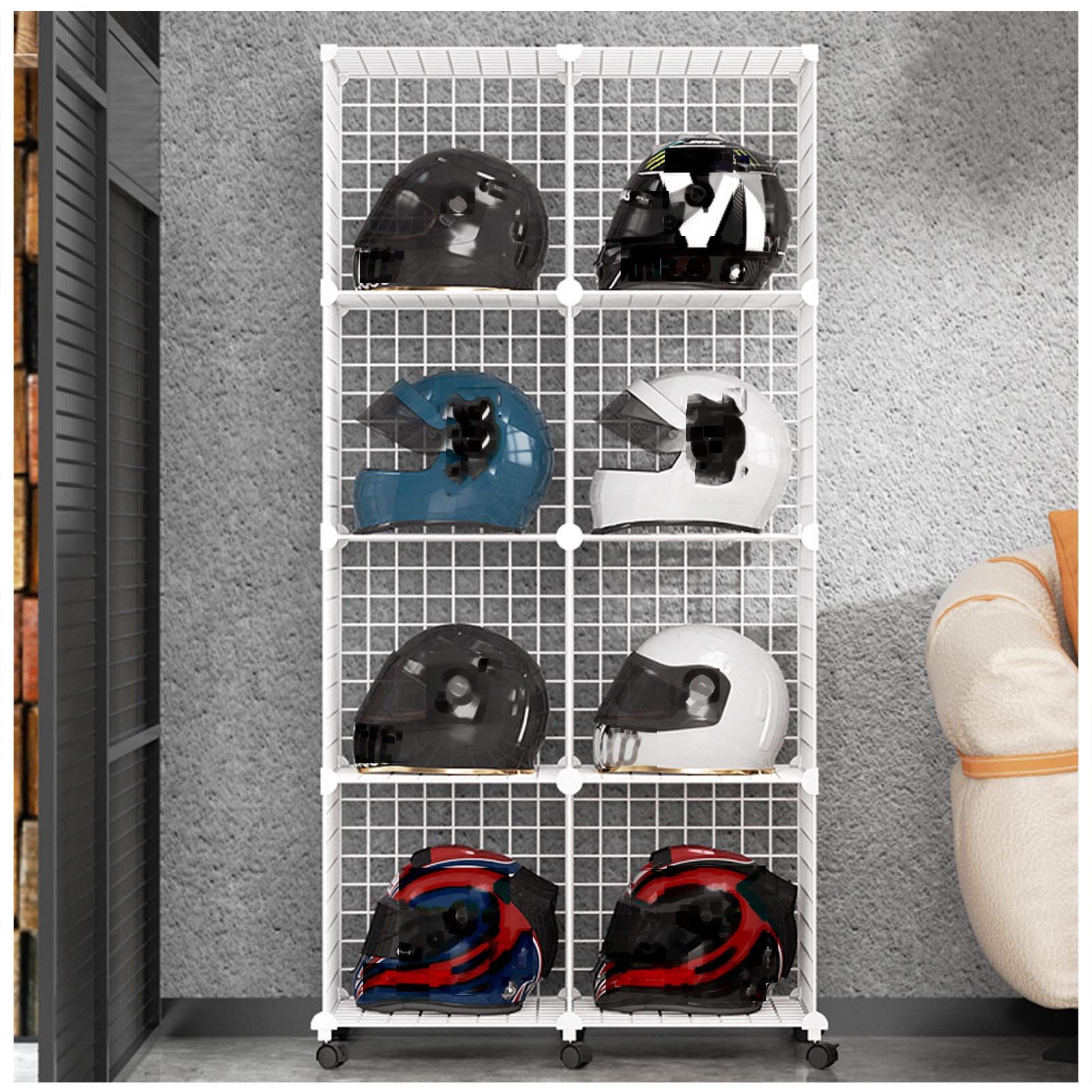 Motorradhelm-Aufbewahrungsregal - Metallhut Organizer für Fußball-, Fahrrad- und Baseballhelme - Großer Hutanhänger für Geschäft, Werkstatt und Garderobe Schwarz, 20 Gitter