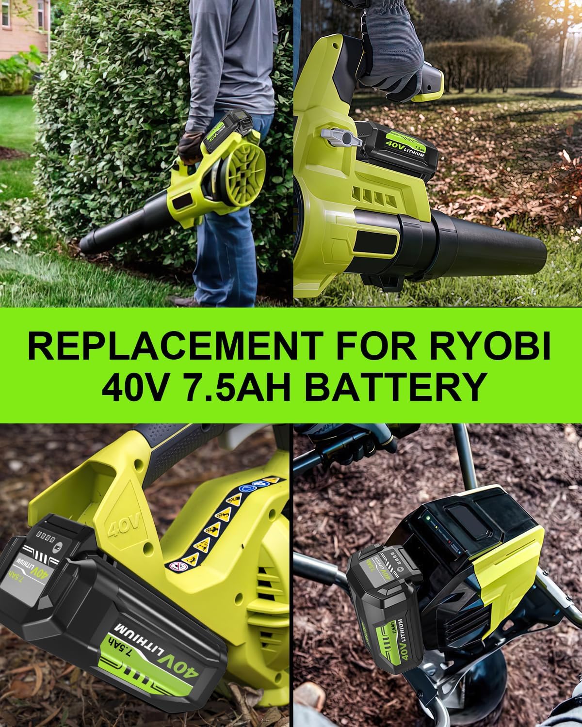 HOCHSTERN 2Pack Replacement for Ryobi 40V Battery Compatible with Ryobi 40 Volt Battery Lithium Ion OP40601 OP40602 OP4050 OP40401 Cordless Power Tools