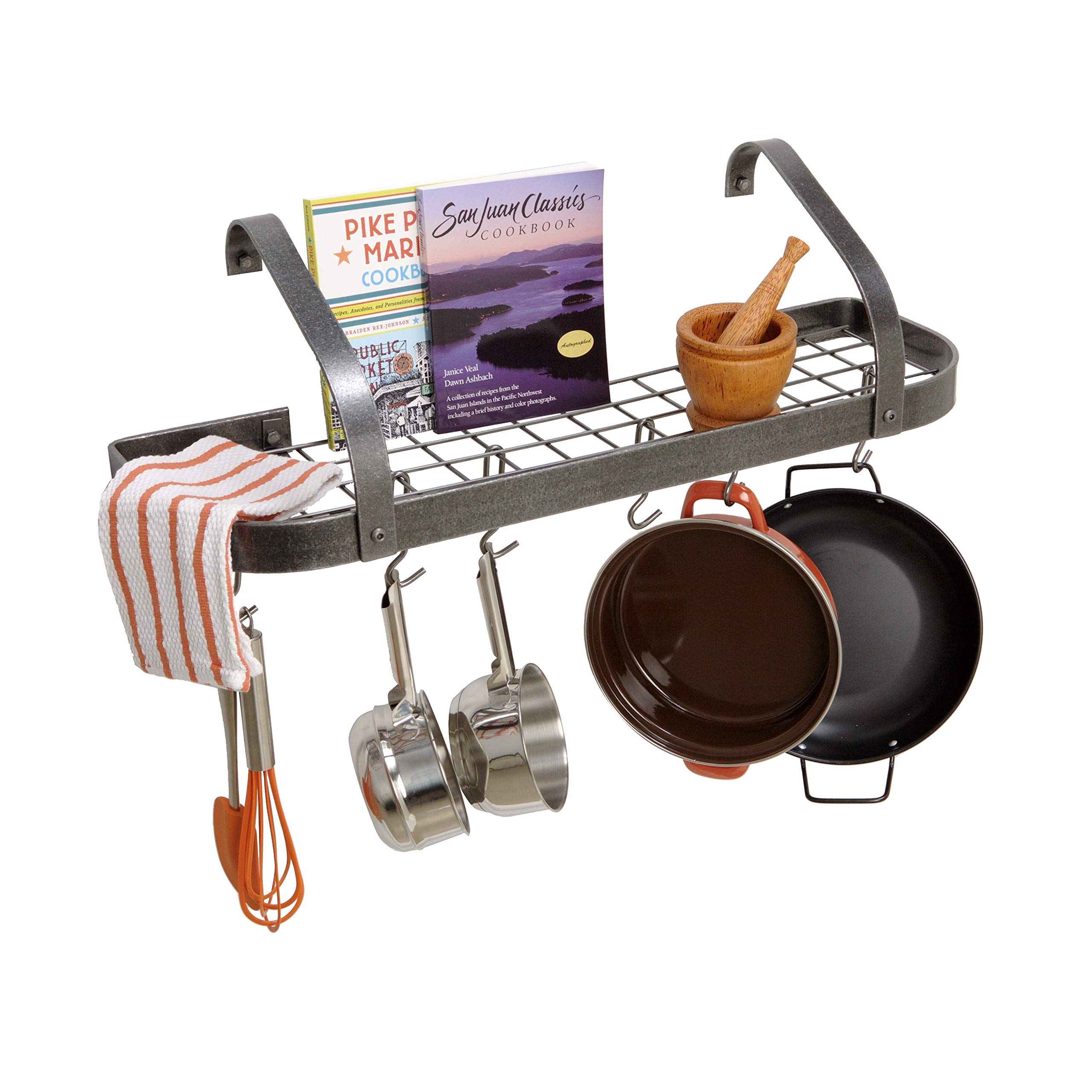 Handcrafted 32" Elite Bookshelf Wall Rack w 12 Hooks Hammered Steel