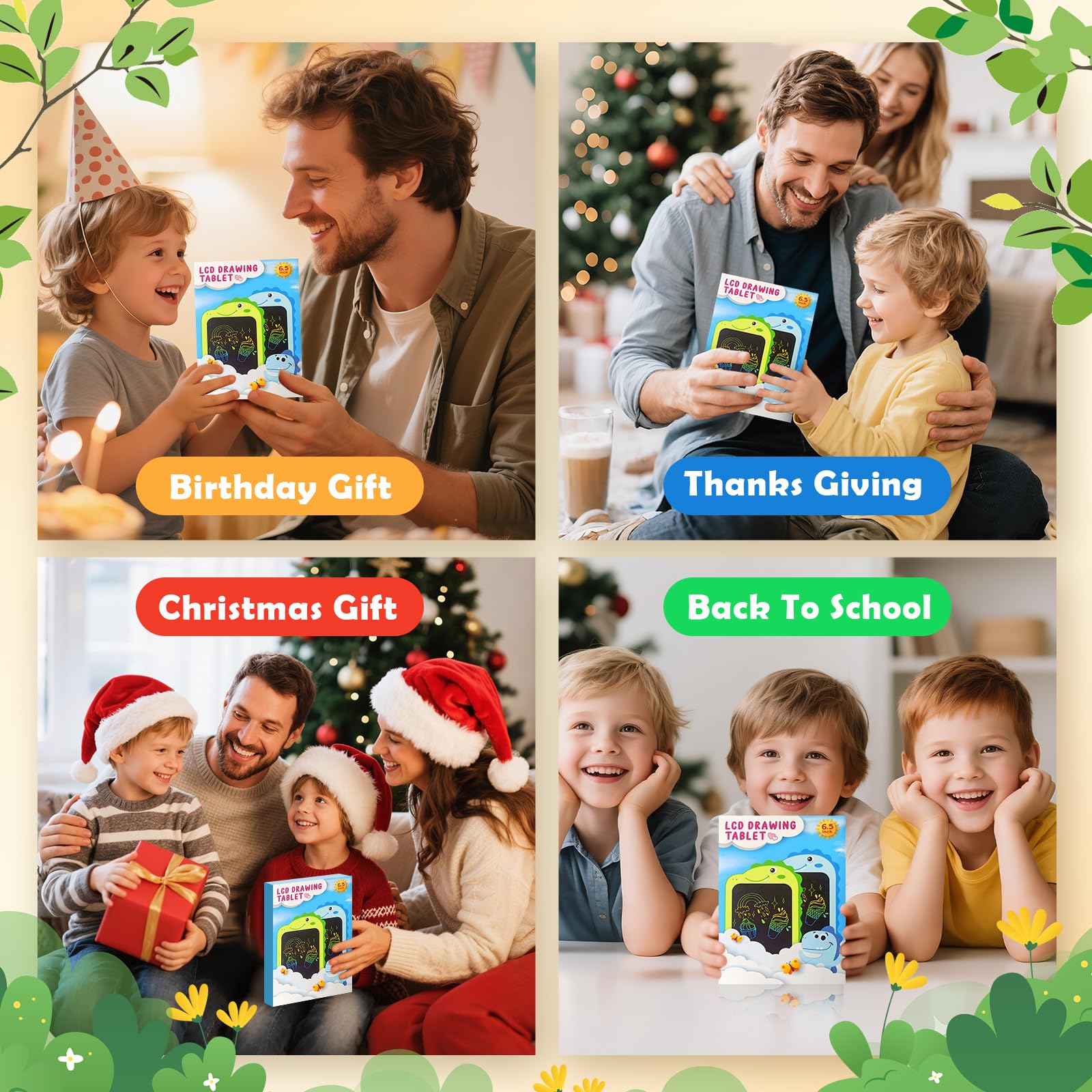 Paquete de 2 tabletas de escritura LCD para niños, tableta de dibujo colorida de 6.5 pulgadas, juguetes educativos para niños, almohadilla de garabatos, juguetes de dinosaurio para niños y niñas de 3 8