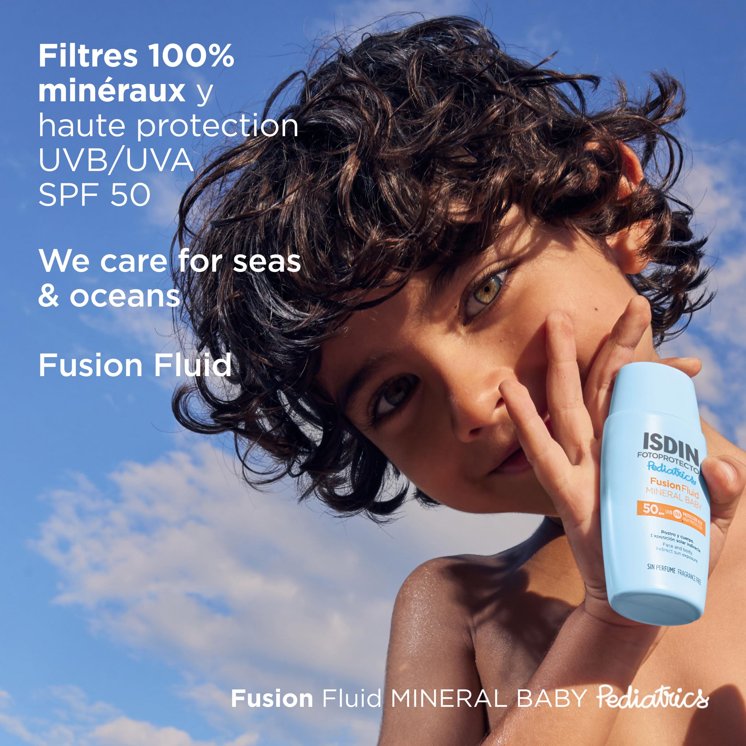 ISDIN Pediatrics Fusion Fluid Mineral Baby SPF 50 (50ml) | Crème Solaire Fluide aux Filtres Minéraux Spécialement Formulé pour la Peau Fragile des Bébés