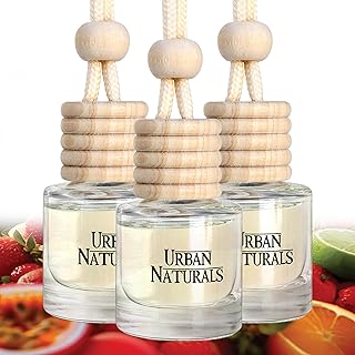 Urban Naturals Car Air Freshener Diffuser 3 Pack - Tropical Breeze Scent, 45+ Days Long Lasting Fragrance, Made in USA, Glass & Wood, Hanging Design + Vent Cip, Easy to Use