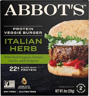 Abbot's Butcher Italian Herb Veggie Burger - 22g Plant Protein, Vegan Meat Alternative, 8oz Pack