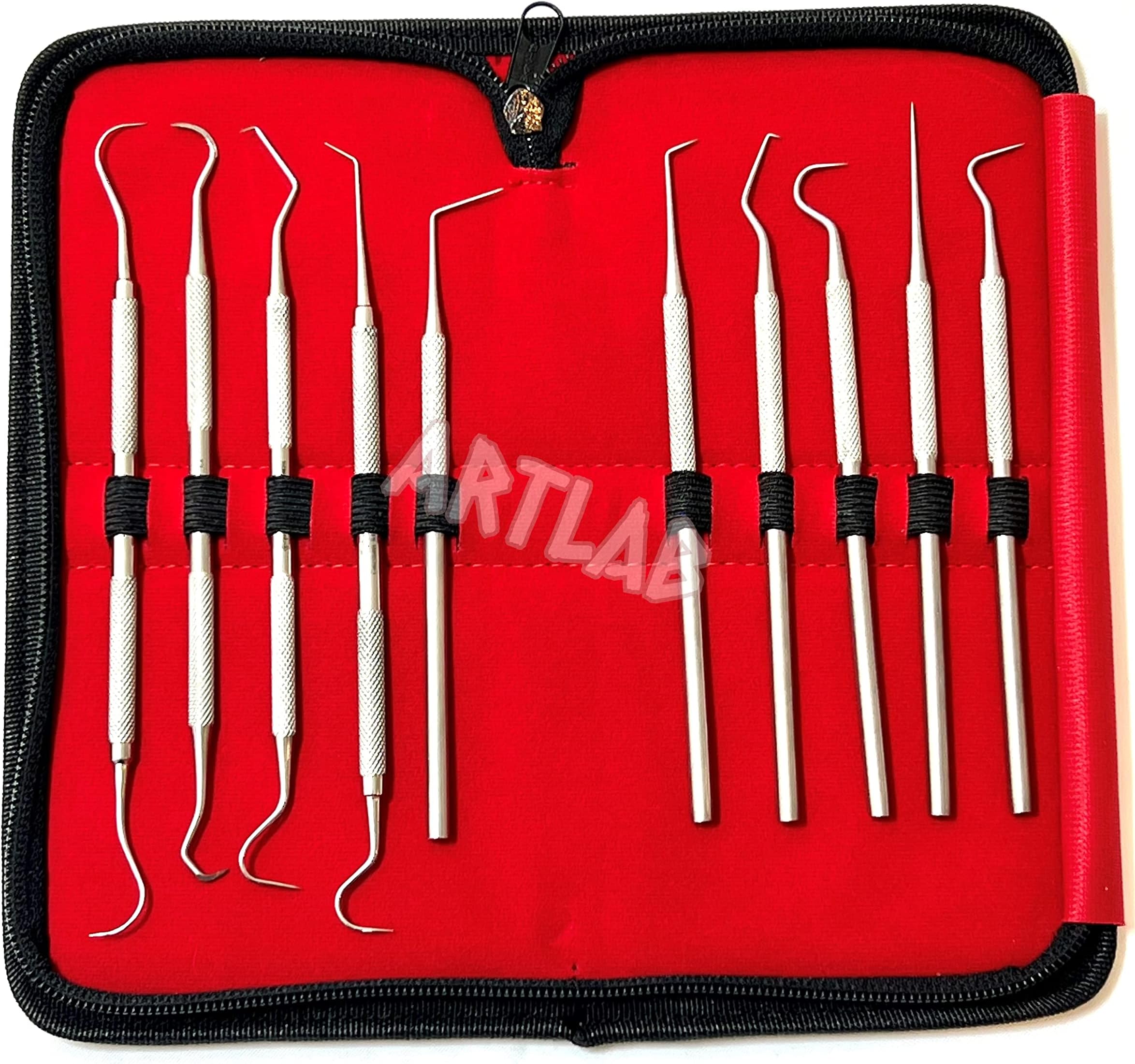- Premium Set of 12 Stainless Steel Precision Micro Probe Set Combo-Straight, Single, Short Double, Long Double, Triple and Hook Tips -Pick Tool Set 5.5"(14CM) (Set of 10 Each)