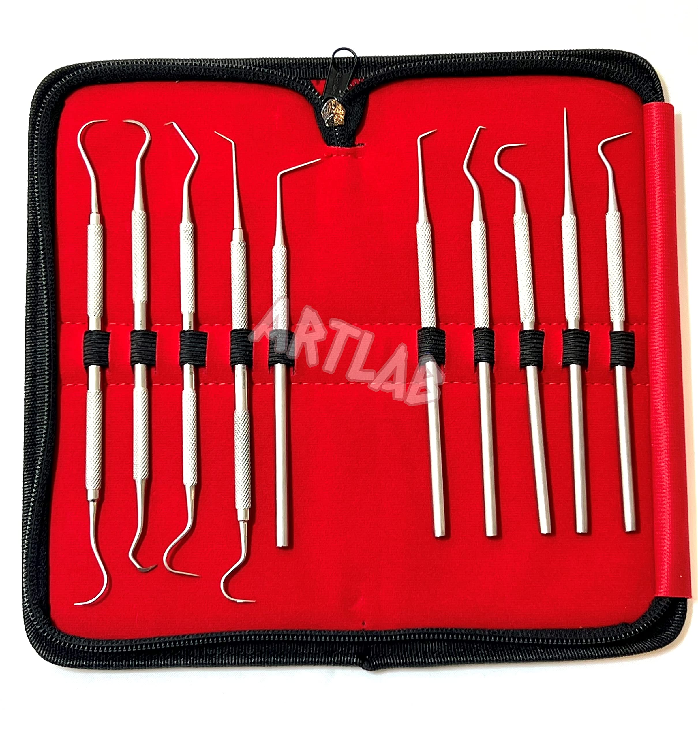 Premium Set of 12 Stainless Steel Precision Micro Probe Set Combo-Straight, Single, Short Double, Long Double, Triple and Hook Tips -Pick Tool Set 5.5"(14CM) (Set of 10 Each)