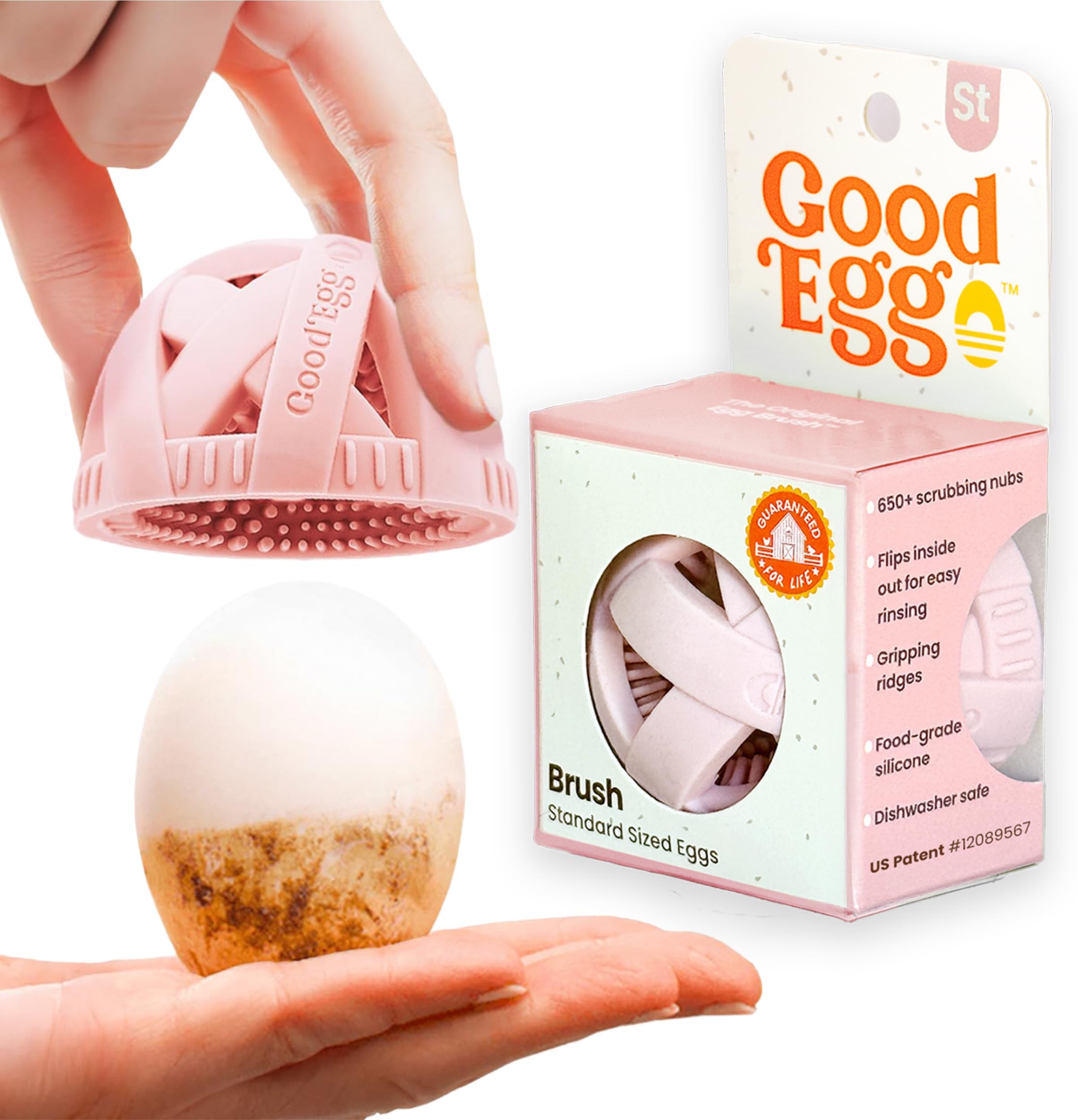 GoodEgg Brush - The Original Egg Brush (Small - Medium), Silicone Egg Cleaning Brush, Reusable Egg Scrubber, Good Egg Cleaner
