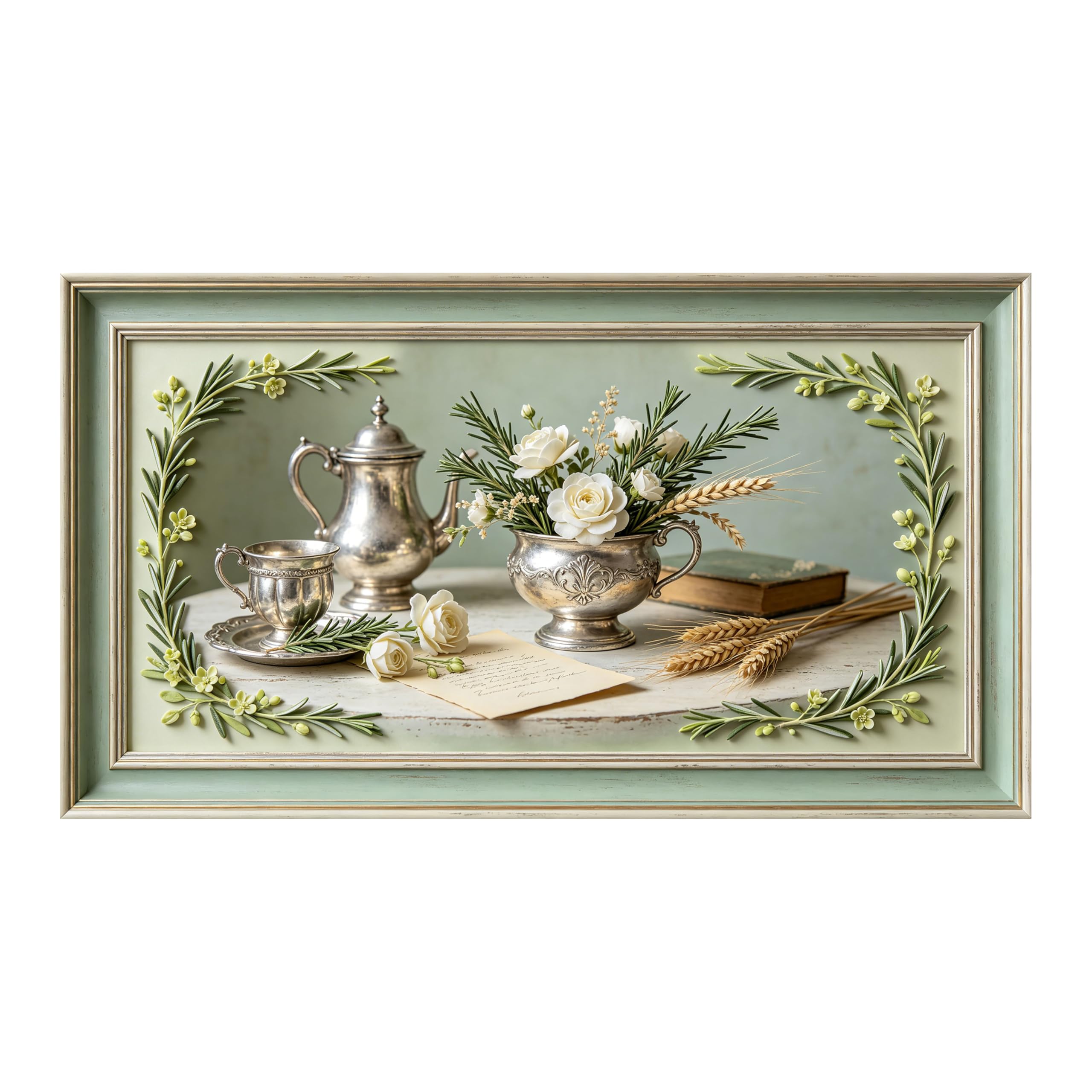 Nature morte théière argentée vintage en relief 3D amovible