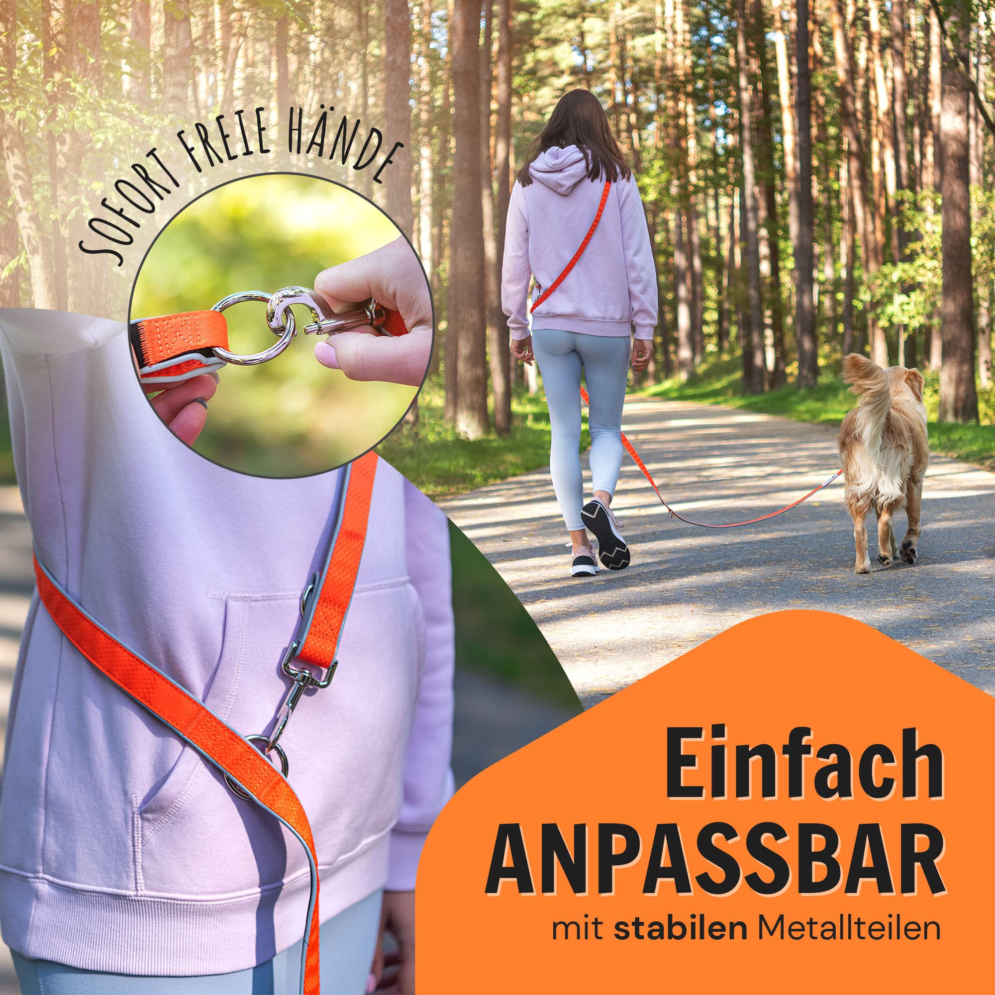 Hundefreund 6-in-1 Multifunktionsleine - Verstellbare Hundeleine 3m für mittlere und große Hunde mit 3 Ringen - Reflektierende Umhängeleine, Führleine und Schulterleine zum Umhängen in einem
