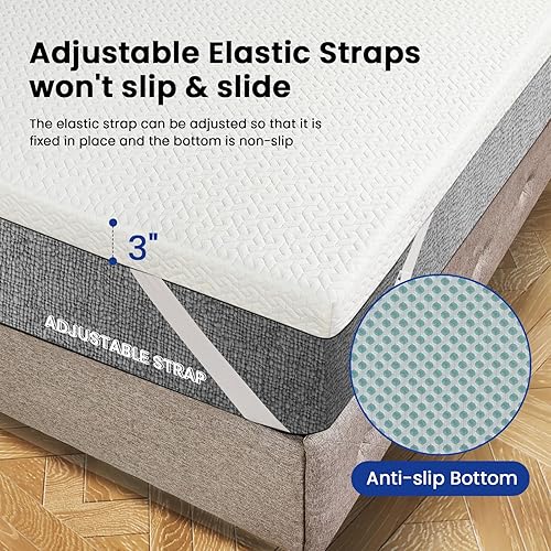 Miniatura 5 de Cubrecolchón de 3 pulgadas de espuma viscoelástica con gel, cubrecolchón refrescante tamaño Full con funda removible y lavable, certificado