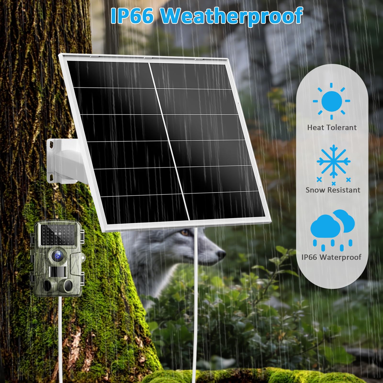 Pannello solare da 20 W 12 V per fotocamere da trail, caricatore solare CC con uscita 5,5 x 2,1 mm, impermeabile IP66, supporto regolabile a 360° per caccia, fattoria e uso esterno, confezione