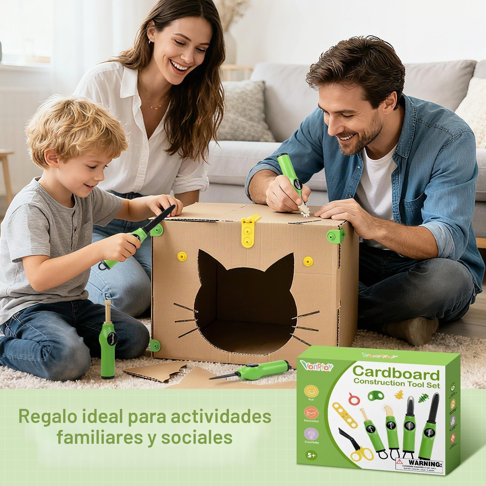 Kit de Construcción de Cartón para Niños 158 Piezas - Juego Educativo STEM con Cutter de Seguridad, Rodillo y Destornillador - Ideal para Creatividad DIY, Regalo para Niños y Niñas de 5 6 7 8 9 Años
