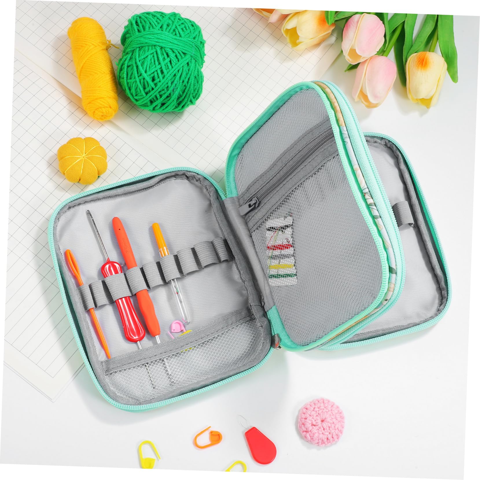 STOBOK 2piezas Estuche De De Ganchillo Diseño Floral Bolsa Organizadora De Almacenamiento Funda Portátil Para Accesorios De Crochet y Punto De