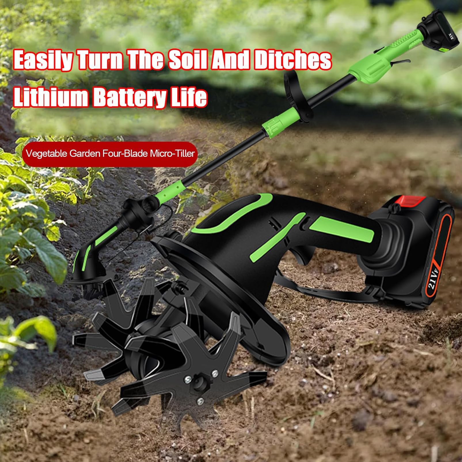 Coltivatore elettrico senza fili, 21 V, con lama da 15,2 cm, include 2 batterie e caricabatterie per diserbo e piantare