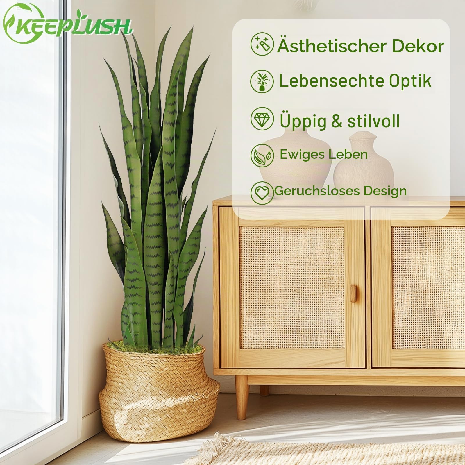 künstliche Sansevieria 90cm 2 Stück künstliche Pflanzen wie echt - Kunstpflanzen groß für den Innen- und Außenbereich, ideal zur Dekoration von Veranden, Terrassen und Homeoffices