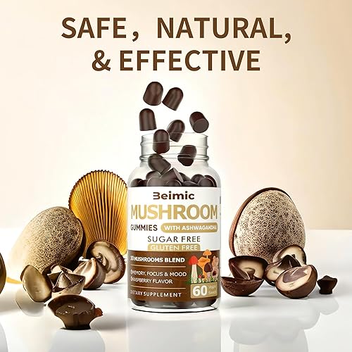 Miniatura 7 de BEIMIC Gomitas complejas de hongos - Suplemento de hongos 10 veces con Ashwagandha y melena de león (120 masticables) Suplemento cerebral