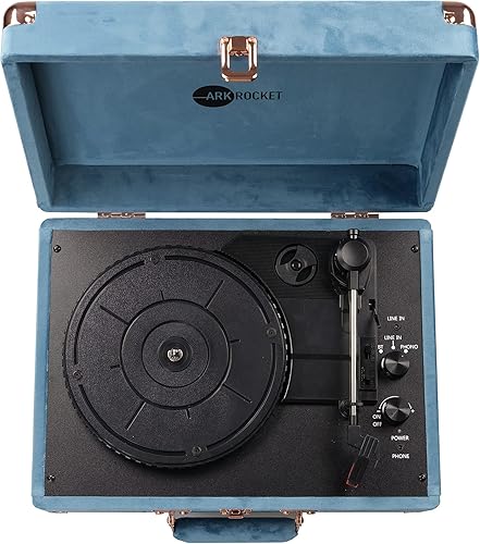 Miniatura 3 de Arkrocket Curiosity - Tocadiscos Bluetooth con 3 velocidades y altavoces integrados (terciopelo azul océano)