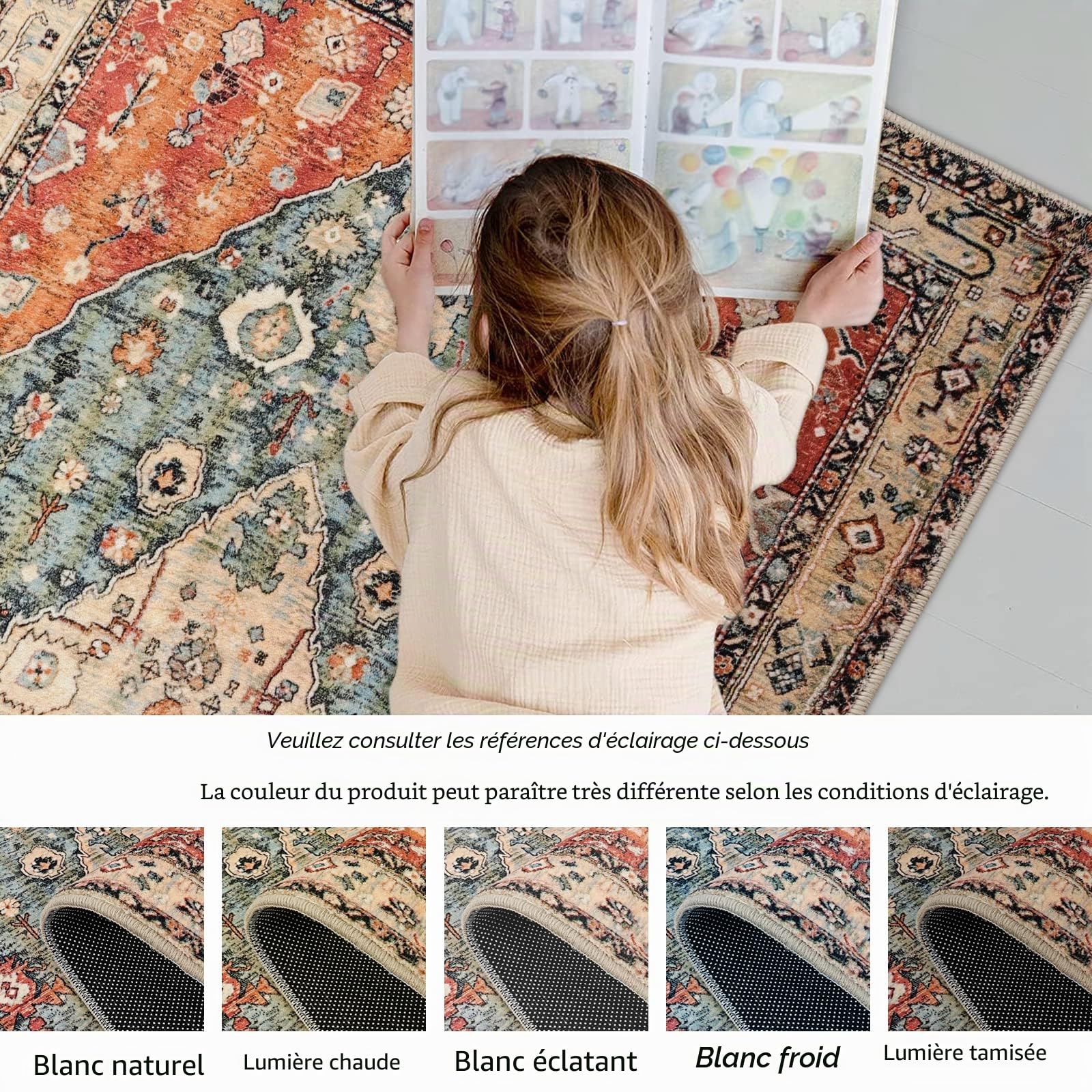 KIMODE Paillasson bohème à poils courts - Lavable - En laine synthétique distressed - Antidérapant - Pour porte d'entrée, chambre à coucher, cuisine, entrée - Rouge - 60 x 90 cm