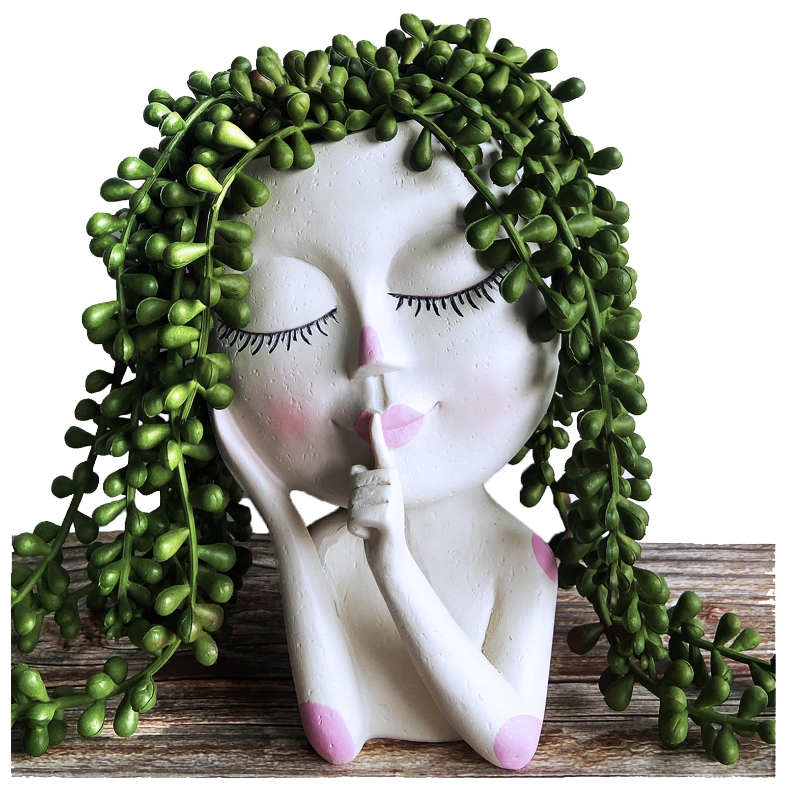 Face Planter,Succulent Pots with Drainage,Head Planter,Cute Small Flower Plant Indoor Outdoor,Unique Resin Pot,Air Holders,Closed Eyes Girl,Office.Bedroom,Yard,Garden,House(Plants Not Included)