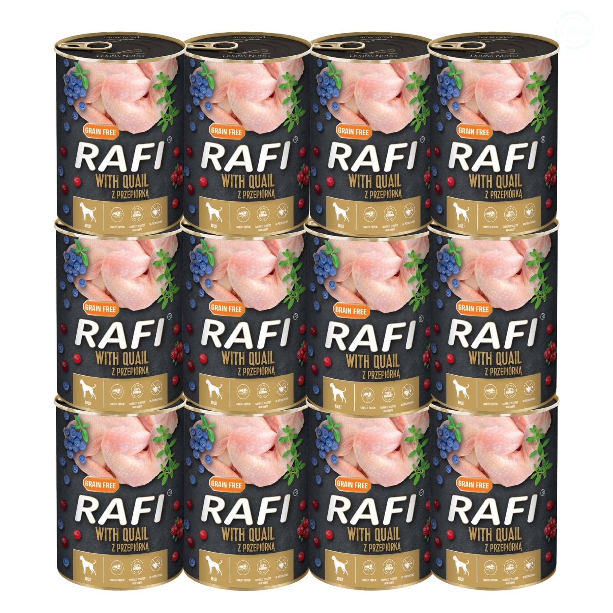 Rafi Complete Adult Wet Dog Food, Quail, 12 x 400g Cans