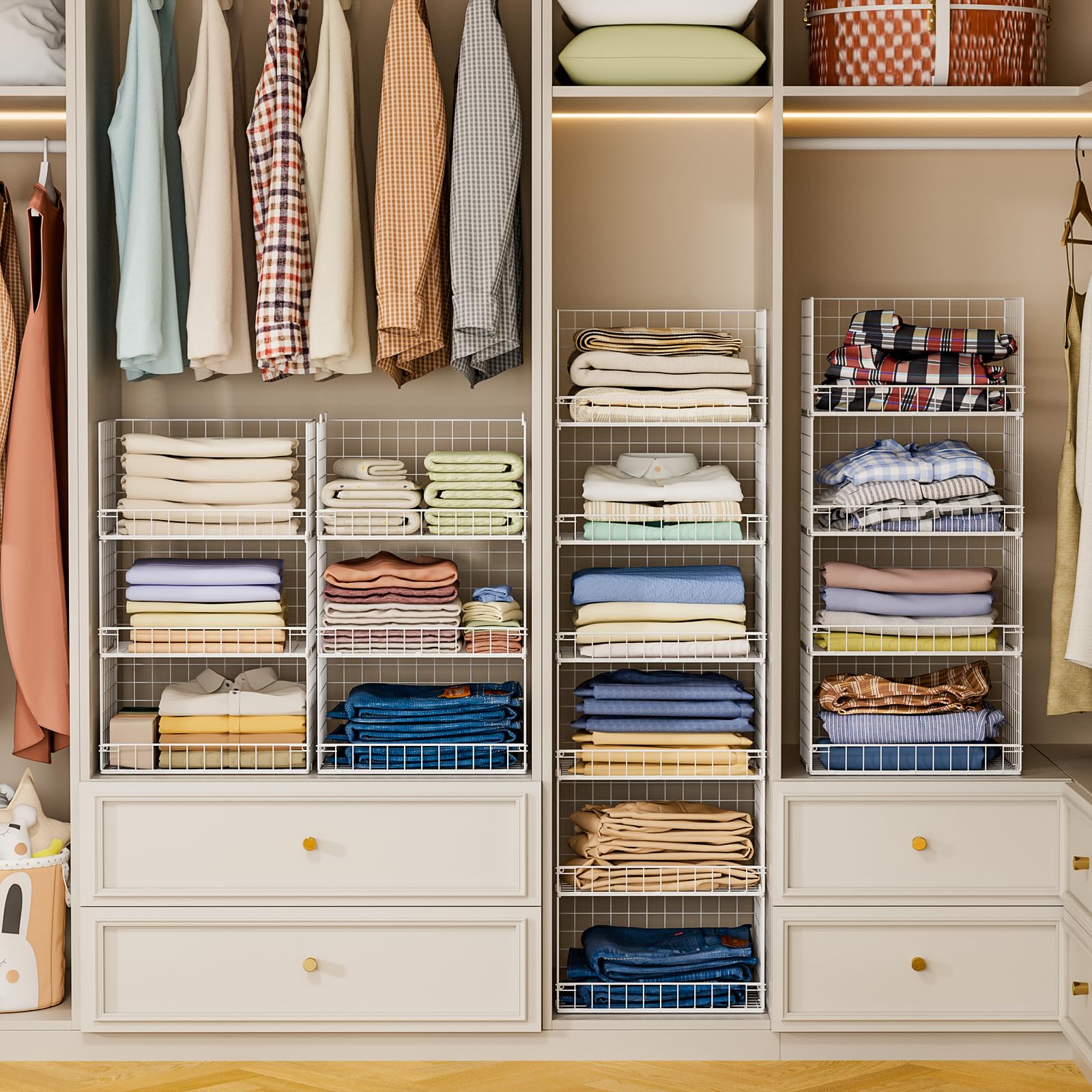 Yociyoga Stapelbare Schrank-Organizer und Aufbewahrungsregale, 6-stöckig, Schrank-Organizer, Korb, faltbar, Pullover-Aufbewahrung für 