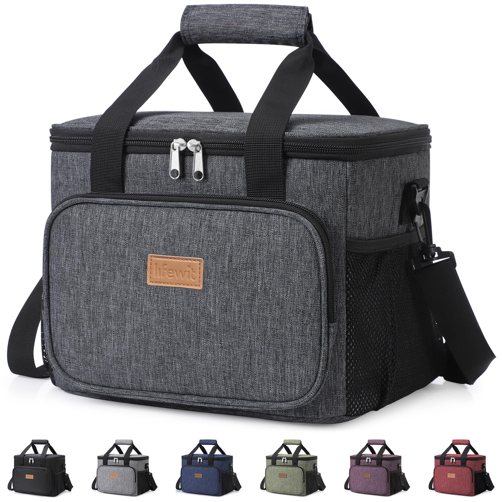 Lifewit Large Lunch Bag, Insulated Lunch Box, Soft Cooler Cooling Tote for Adult Men Women, Dark Gray 24-Can (15L)