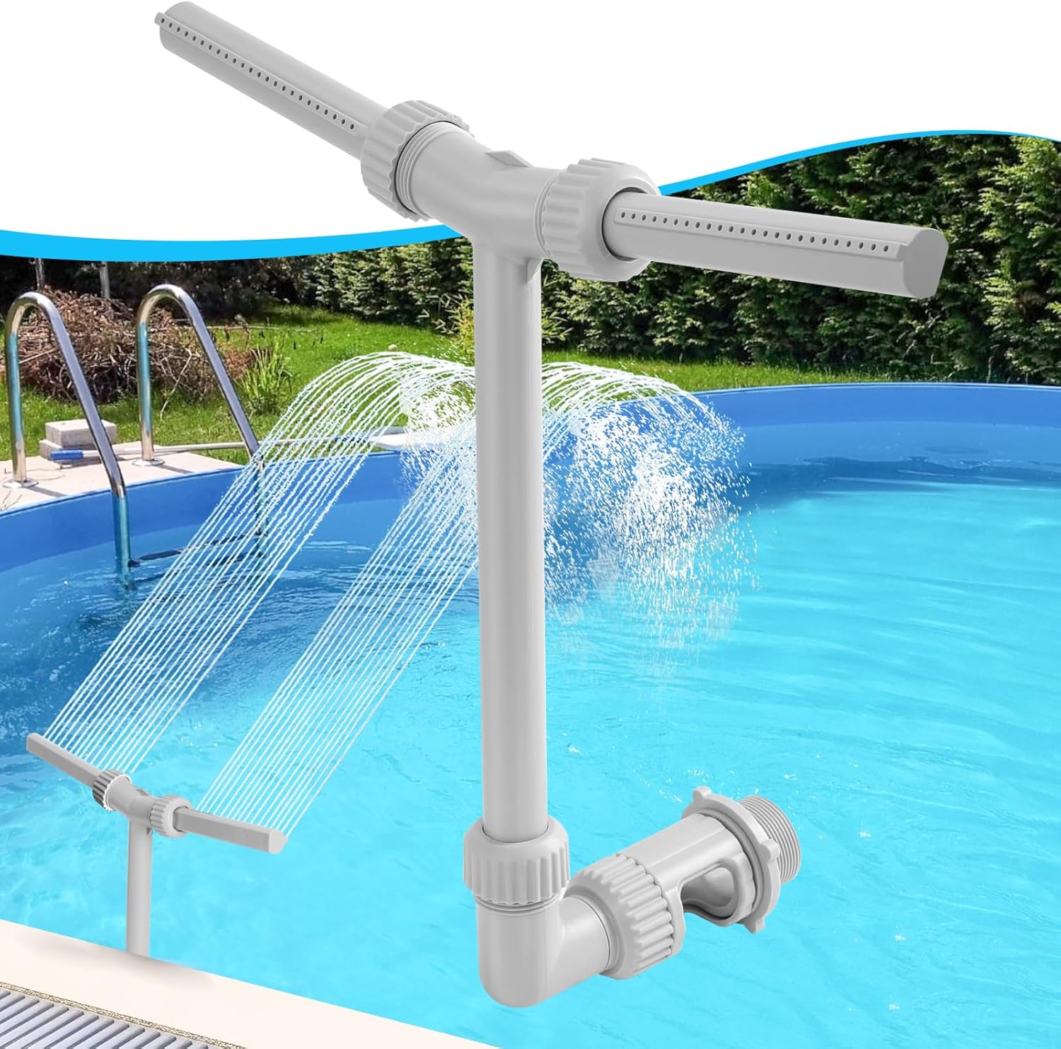 Pool Fountain - Dual Spray Water Fountains for Above Ground/Inground Pools, High-Pressure Waterfall & Pool Sprinkler Fountain, Pool Accessories for Inground Pools & Above Ground Pool Accessories Gray