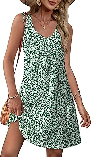 Womens Summer Dresses 2025 Loose V Neck Sleeveless Sundresses Swimsuit Coverup with Pockets Floral/Plain/Eyelet - Buy now