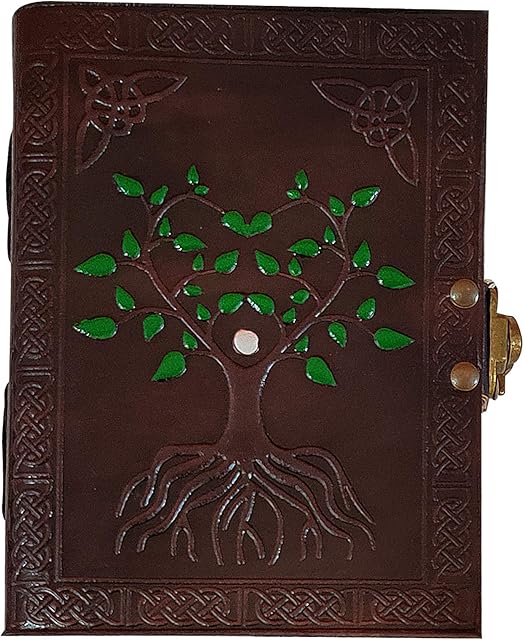Hand Painted Tree of Life Leather Journal Diary Notebook Men Women Small Gift for Him Her