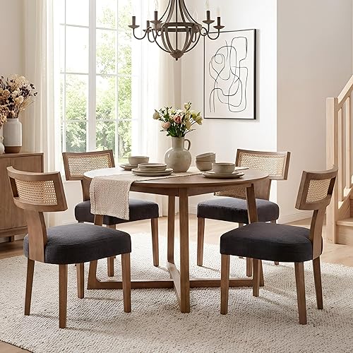 Miniatura 26 de Wahson Juego de 2 sillas de comedor estilo granja, sillas de cocina modernas de mediados de siglo tapizadas en carbón con patas de madera negra,