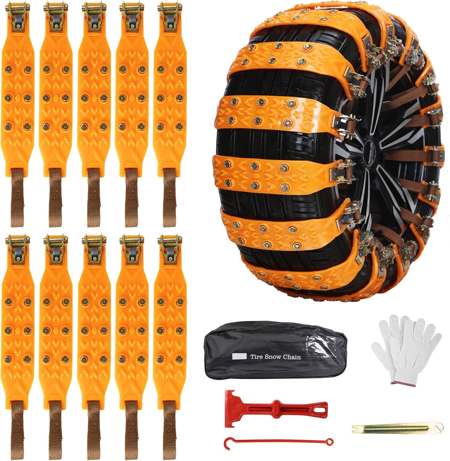 Qoosea Universal Snow Chains 6Pcs Heavy-Duty Wide-Track Tire Chains for SUV & Car Thickened Wear-Resistant TPU Anti-Slip Chains for Tires with Reinforced Structure in Winter Ice & Snow Conditions