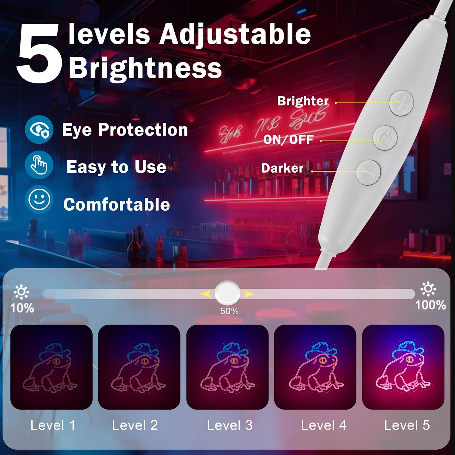 Frog Neon Sign for Wall Décor Dimmable LED Cowboy Neon Sign USB Powered Signs Light Decor(Pink+Blue) - Image 3