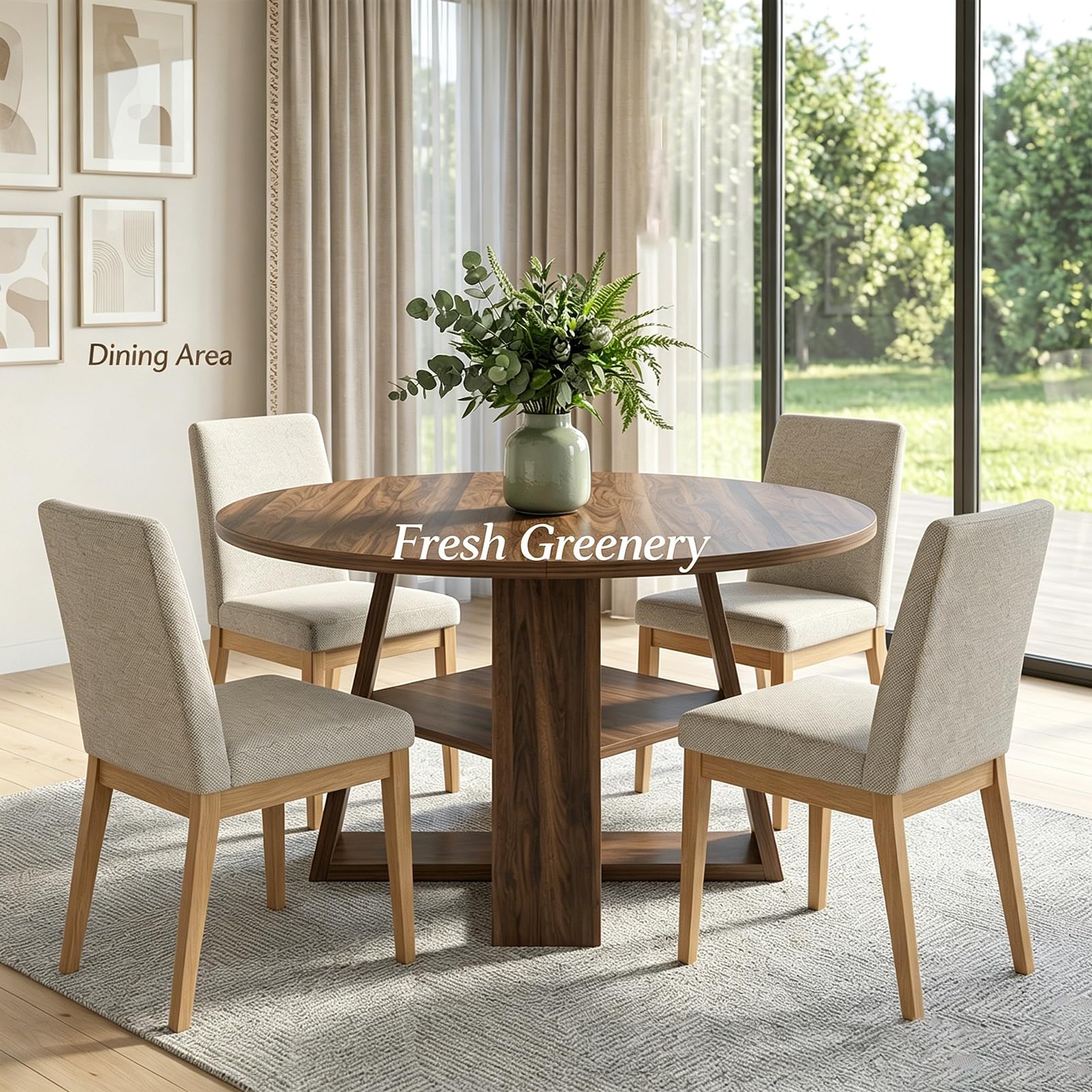 Mesa de comedor extensible de madera de nogal, redonda, con estante, para 4-6 personas, moderna, que ahorra espacio