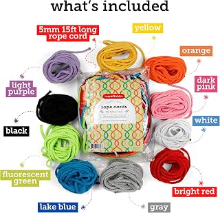 Incraftables 5mm Cotton Macrame Cord 10 Assorted Colors 150ft Total - 3-Strand Twisted Rope for Crafts, Plant Hangers, Wall Hangings