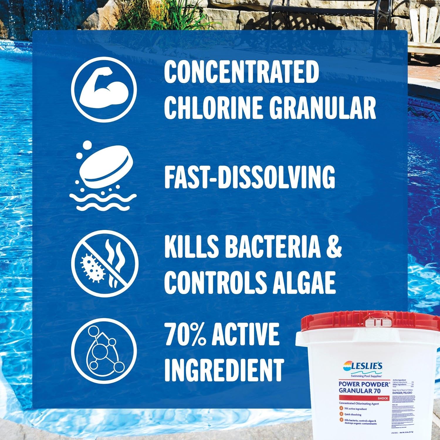 Leslie's Power Powder Granular 70% Calcium Hypochlorite Pool Shock 25 lbs 18763