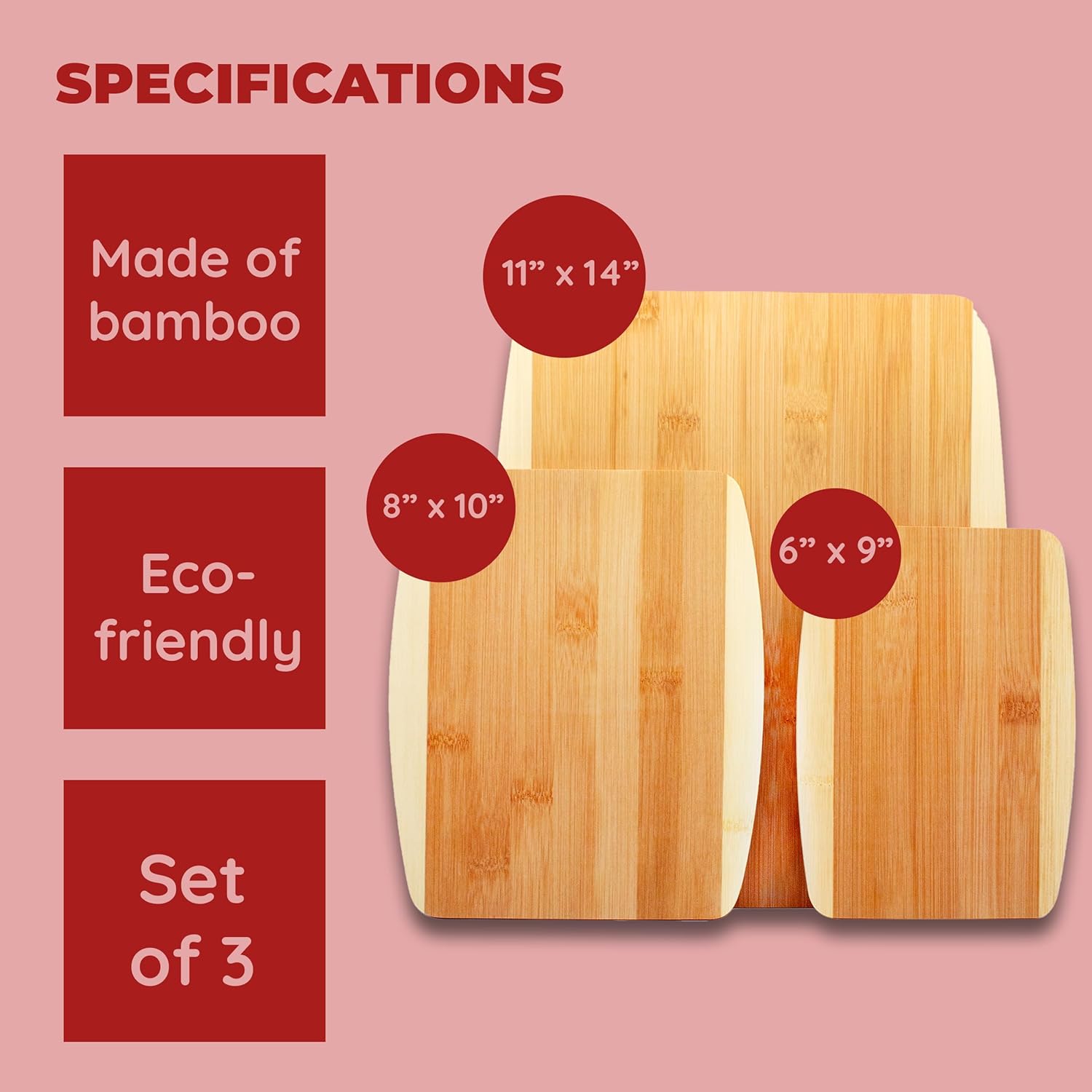 Bamboo Cutting Board, Chopping Board Set: Great for Meal Prep and Serving, Charcuterie, Eco-Friendly Wood Cutting Boards in Assorted Sizes