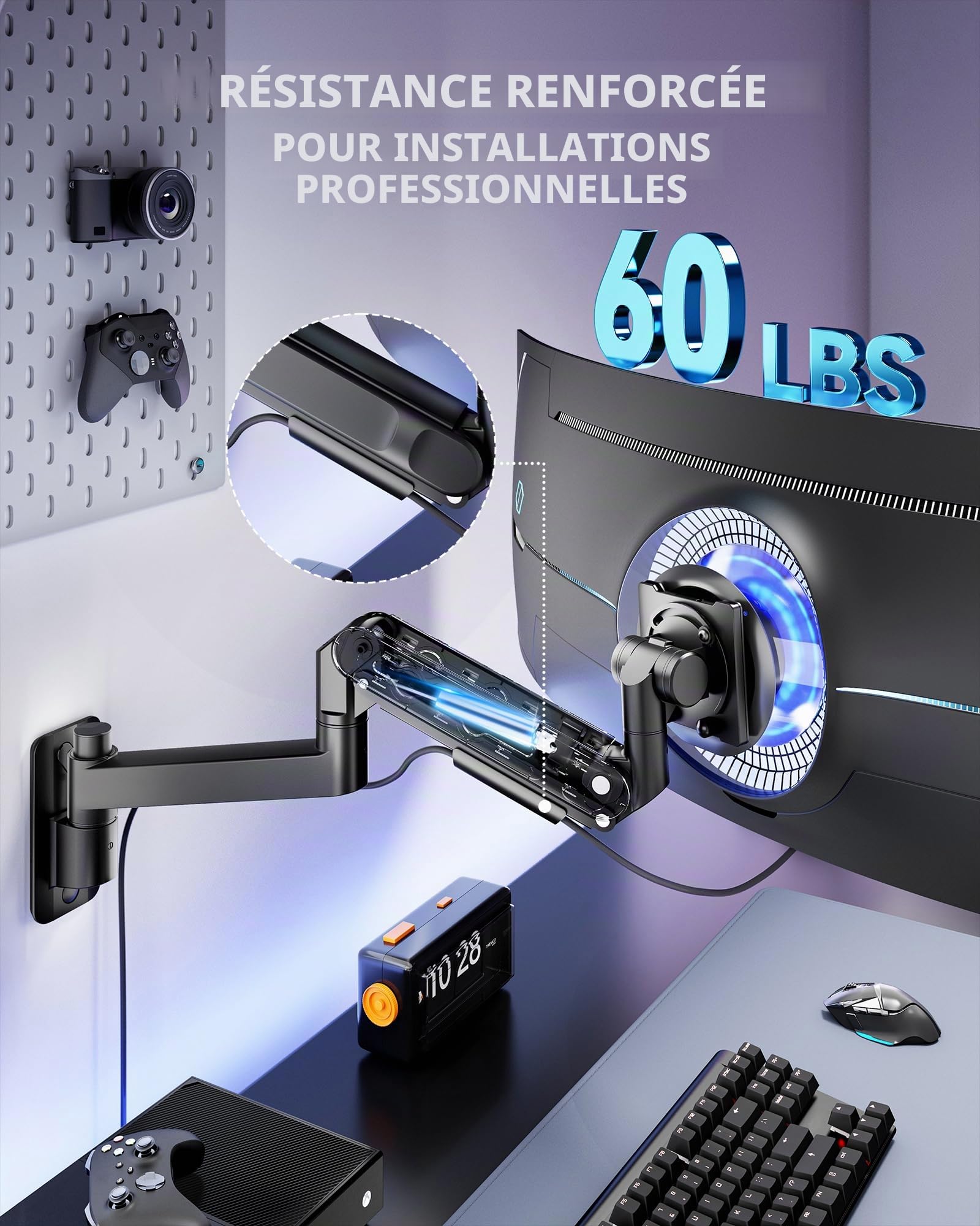 ARES WING Support Mural pour 1 Moniteur de 24 à 57", Noir